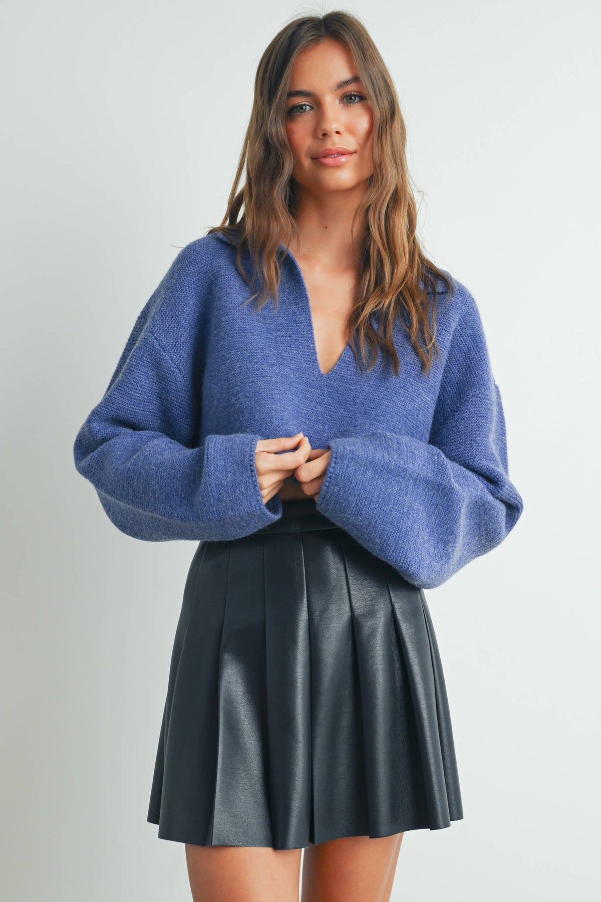 V-Neck Collar With Drop Shoulder Sweater Top - BMW7142