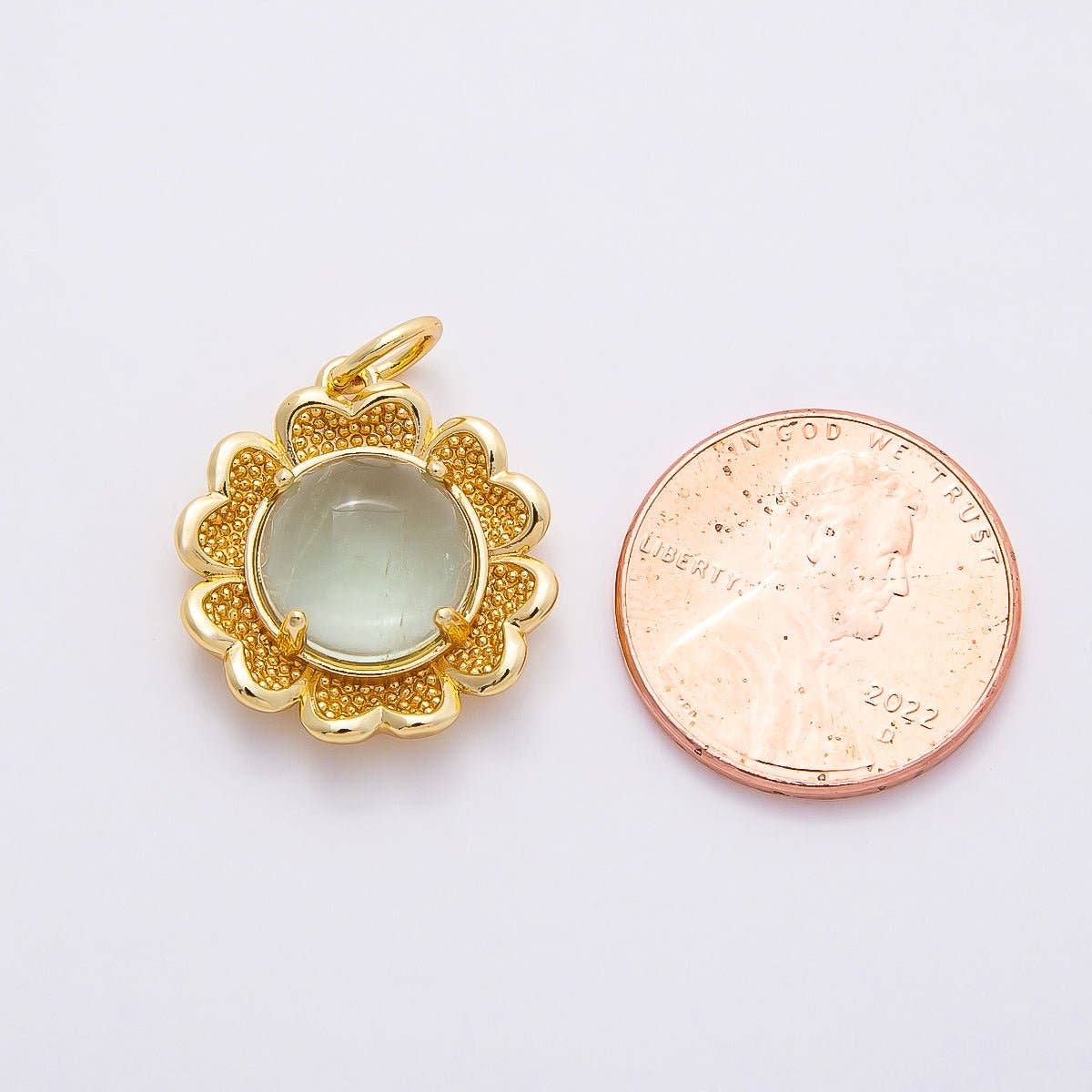 16K Gold Filled 19mm Aquamarine, Citrine Cabochon Gemstone Flower Charm | Charms-00766 Charms-00767