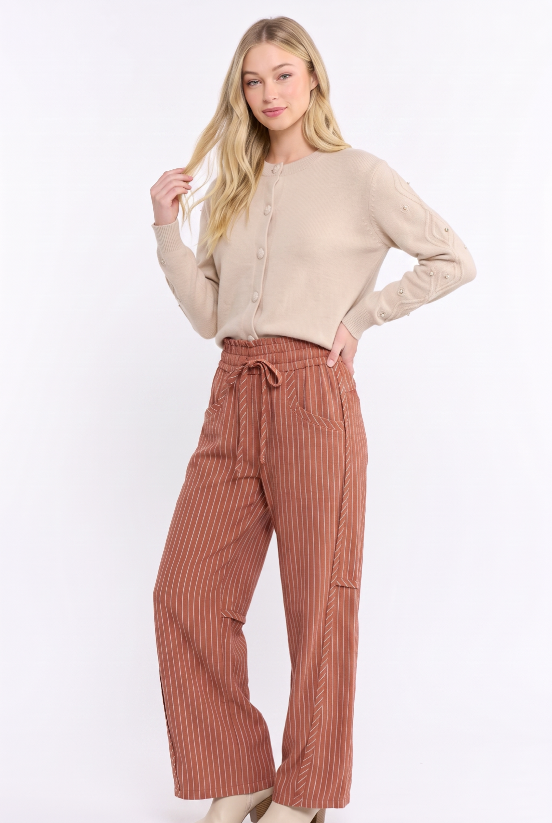 CB10394J Pinstripe Drawstring Pants