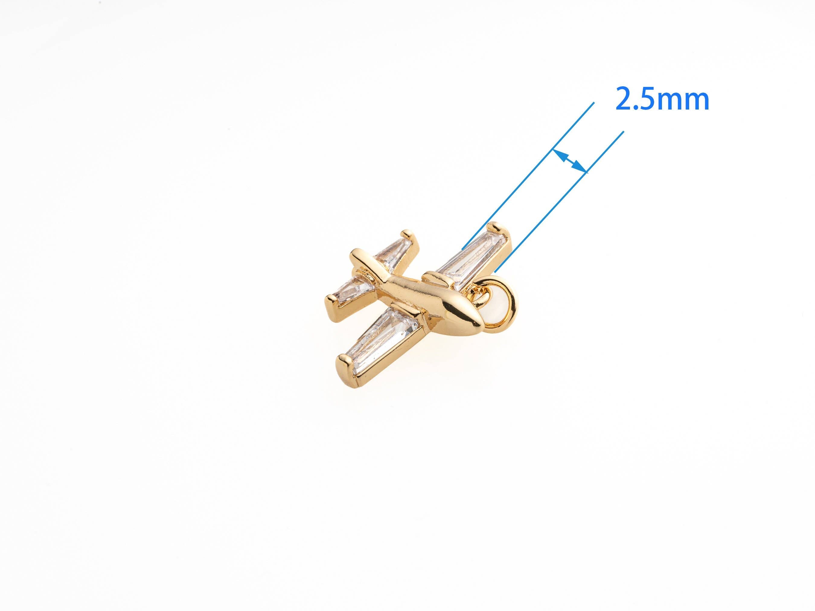 Gold CZ Airplane Dainty Charm