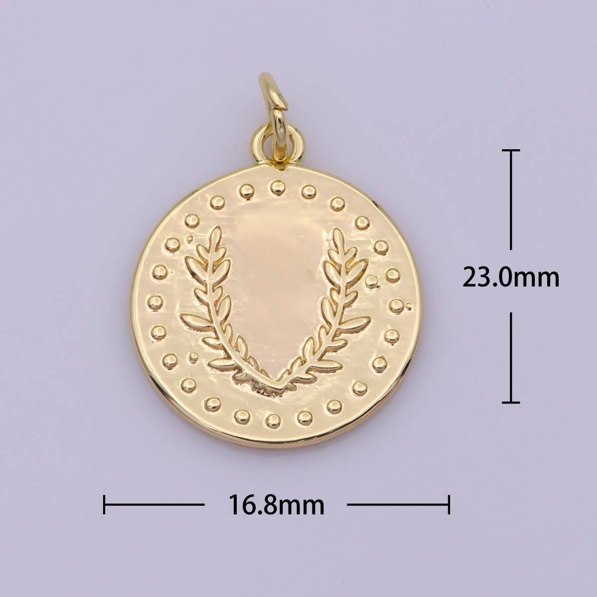 Dainty Greek Olive Leaf Coin Charm in 18k Gold Filled Findings