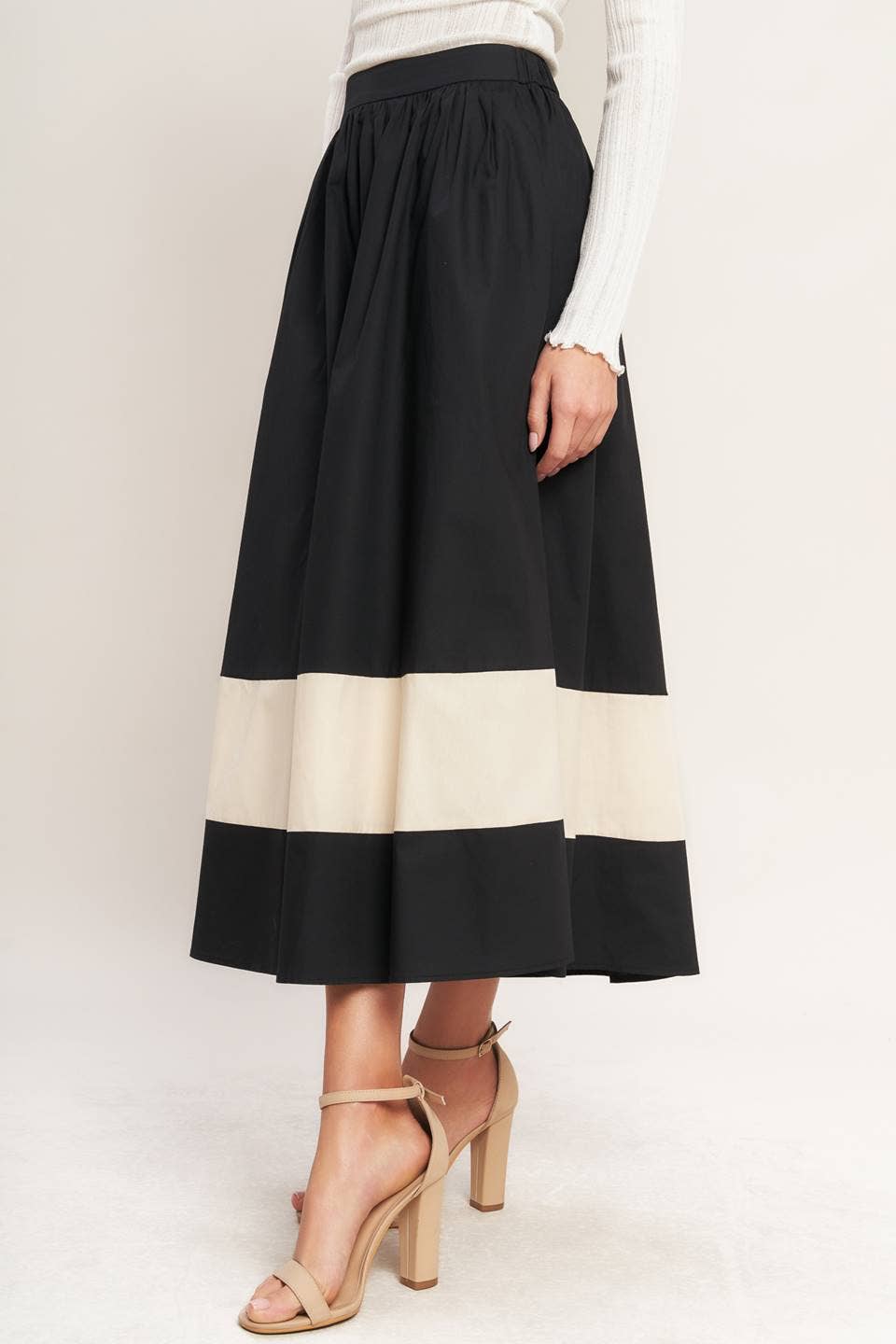 Color blocked full midi skirt