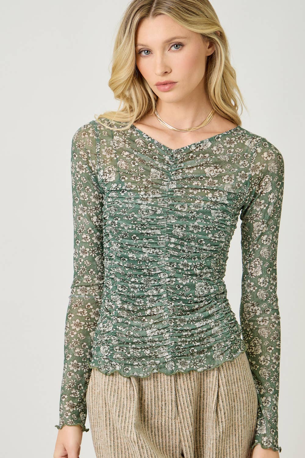 Lettuce Hem Mesh Print Top