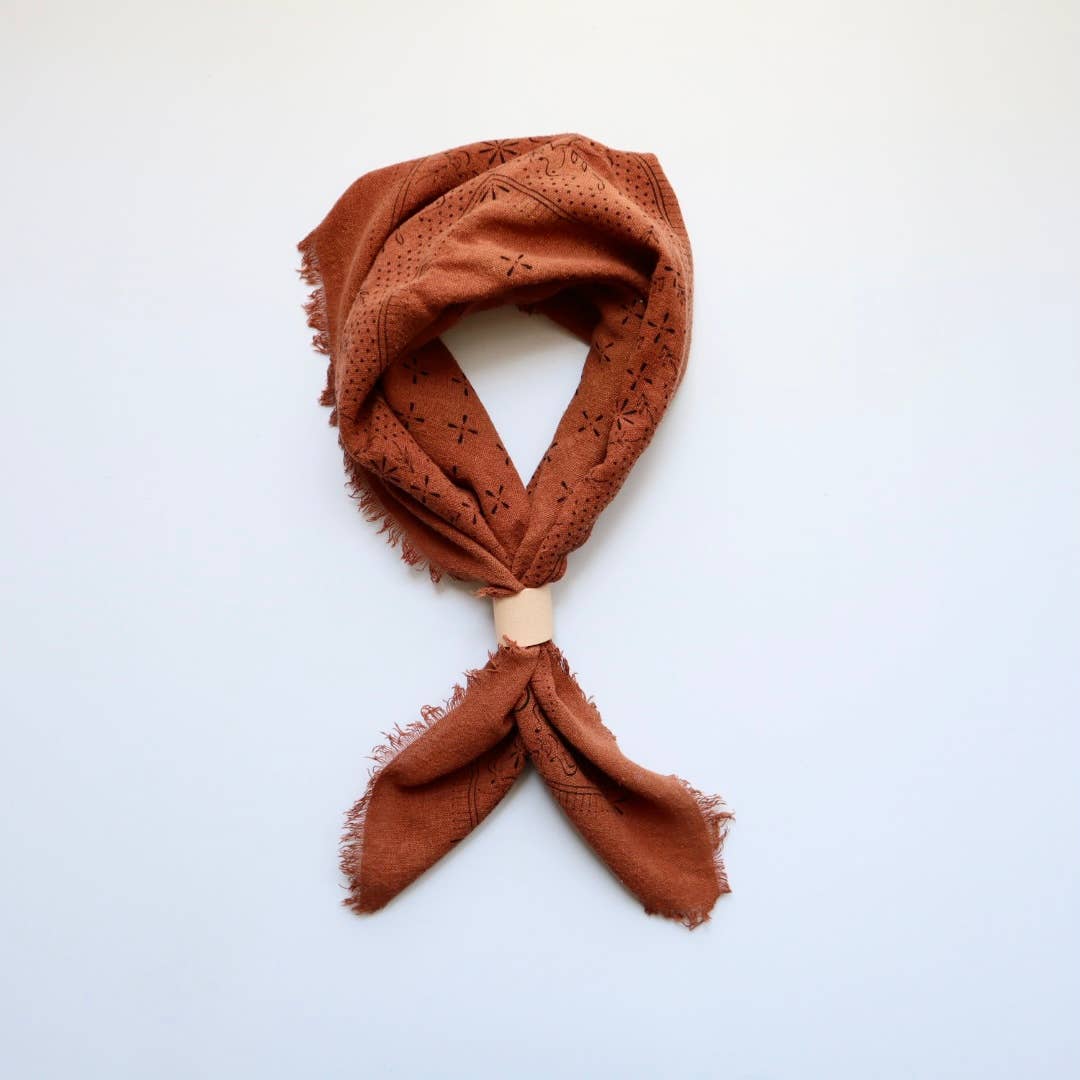 Terracotta Classic Print Naturally Dyed Bandana (black)