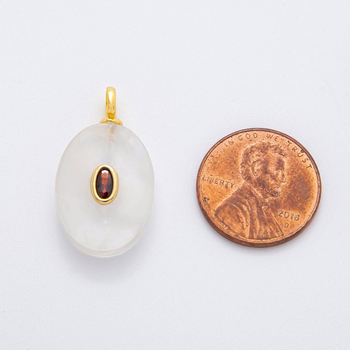 18K Gold Filled CZ Embedded Natural Gemstone Oval Charm | N720 - N741