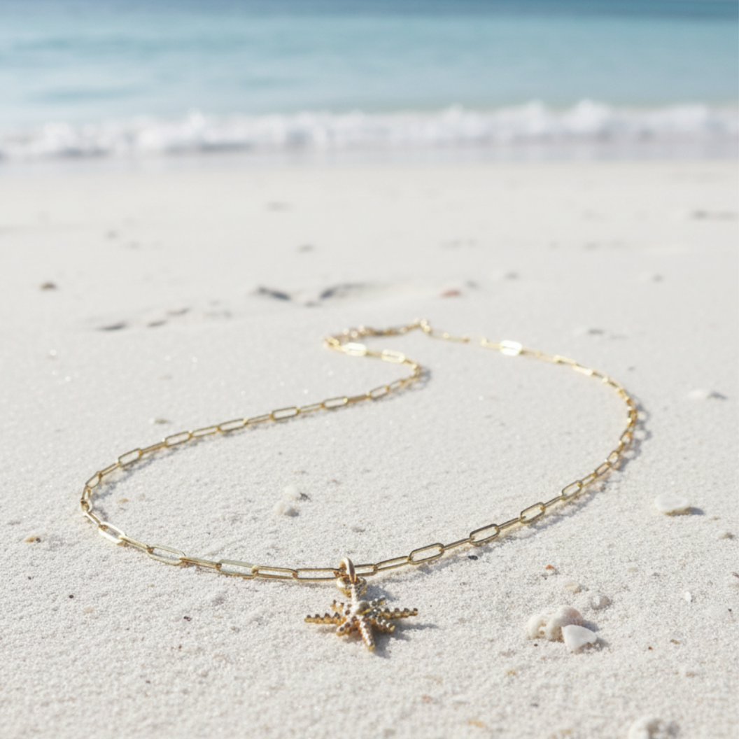 Gold Dewdrop Beaded Star Charm | Waterproof Stainless Steel