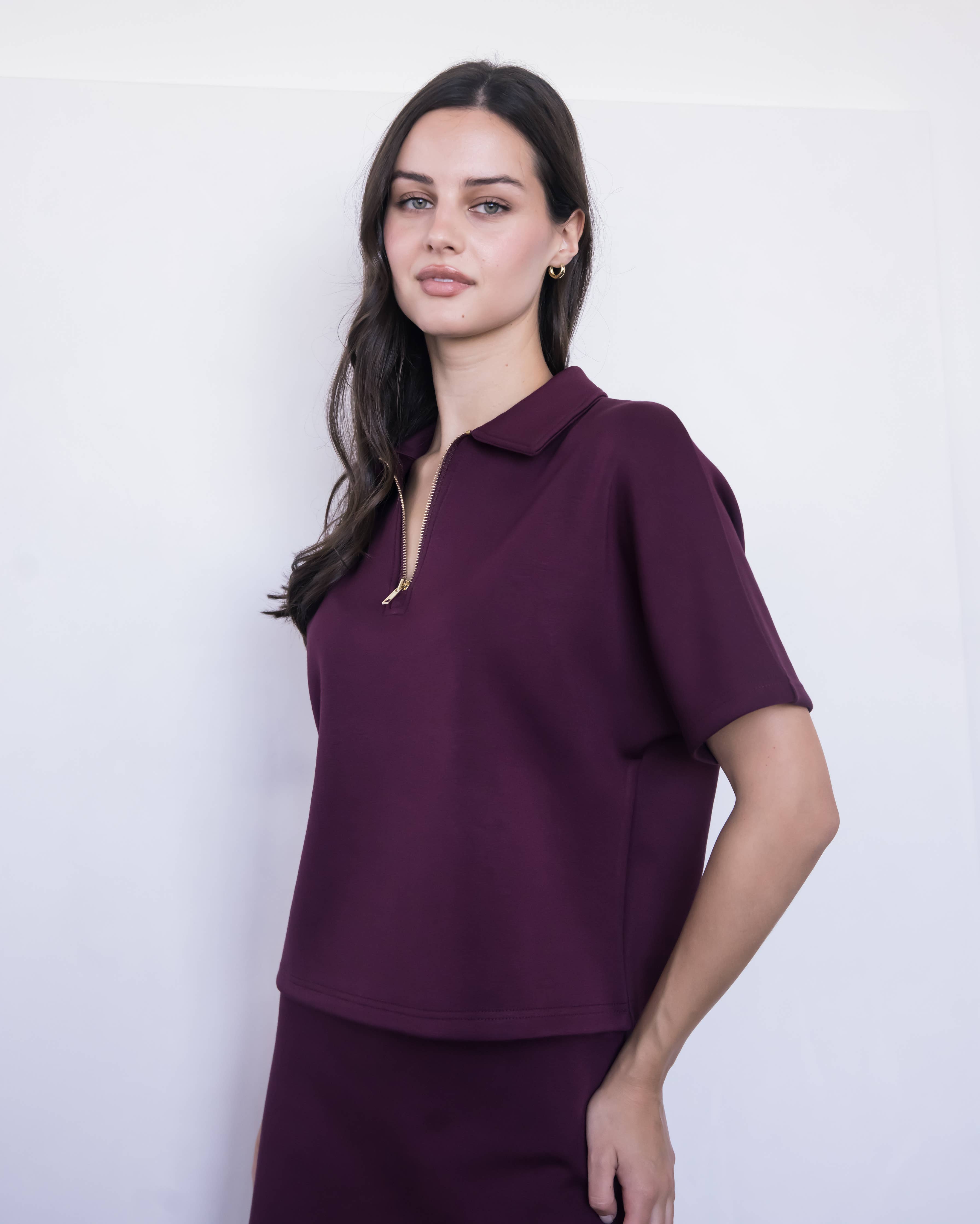 Butter Modal Short Sleeve Quarter Zip Top