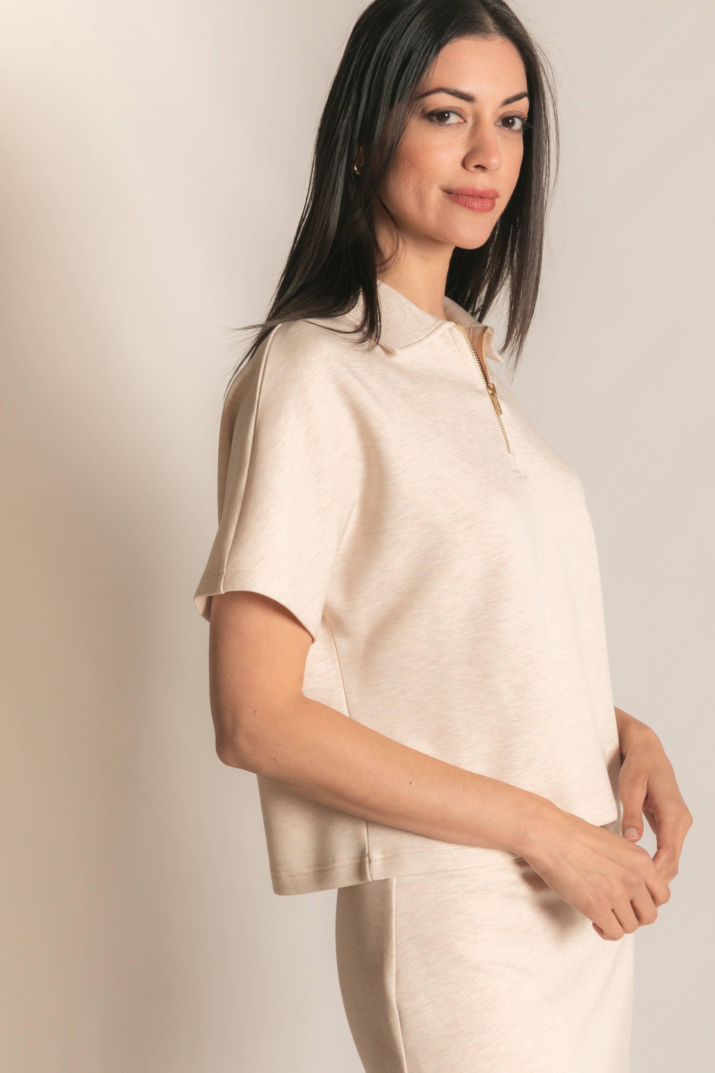 Butter Modal Short Sleeve Quarter Zip Top