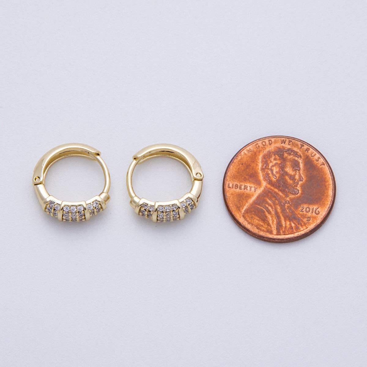 14K Gold Filled 13mm Clear Micro Paved CZ Geometric Cartilage Huggie Earrings | Earrings-00150