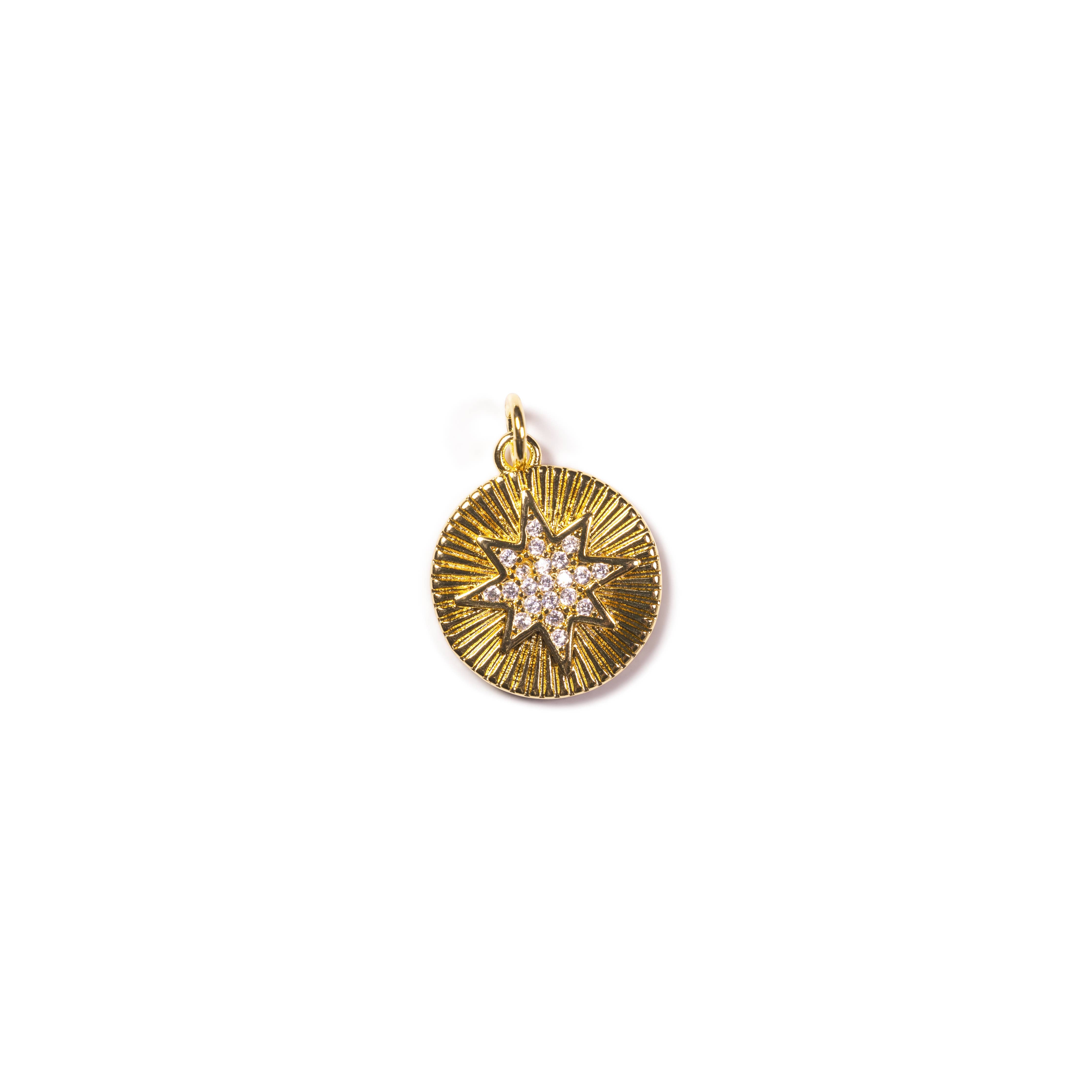 Gold CZ Starburst Medallion & Dainty Star Charm
