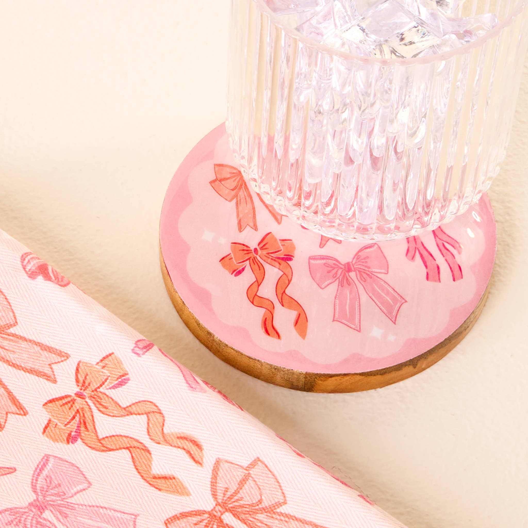 Wood Enamel Coaster-Blushing Bows