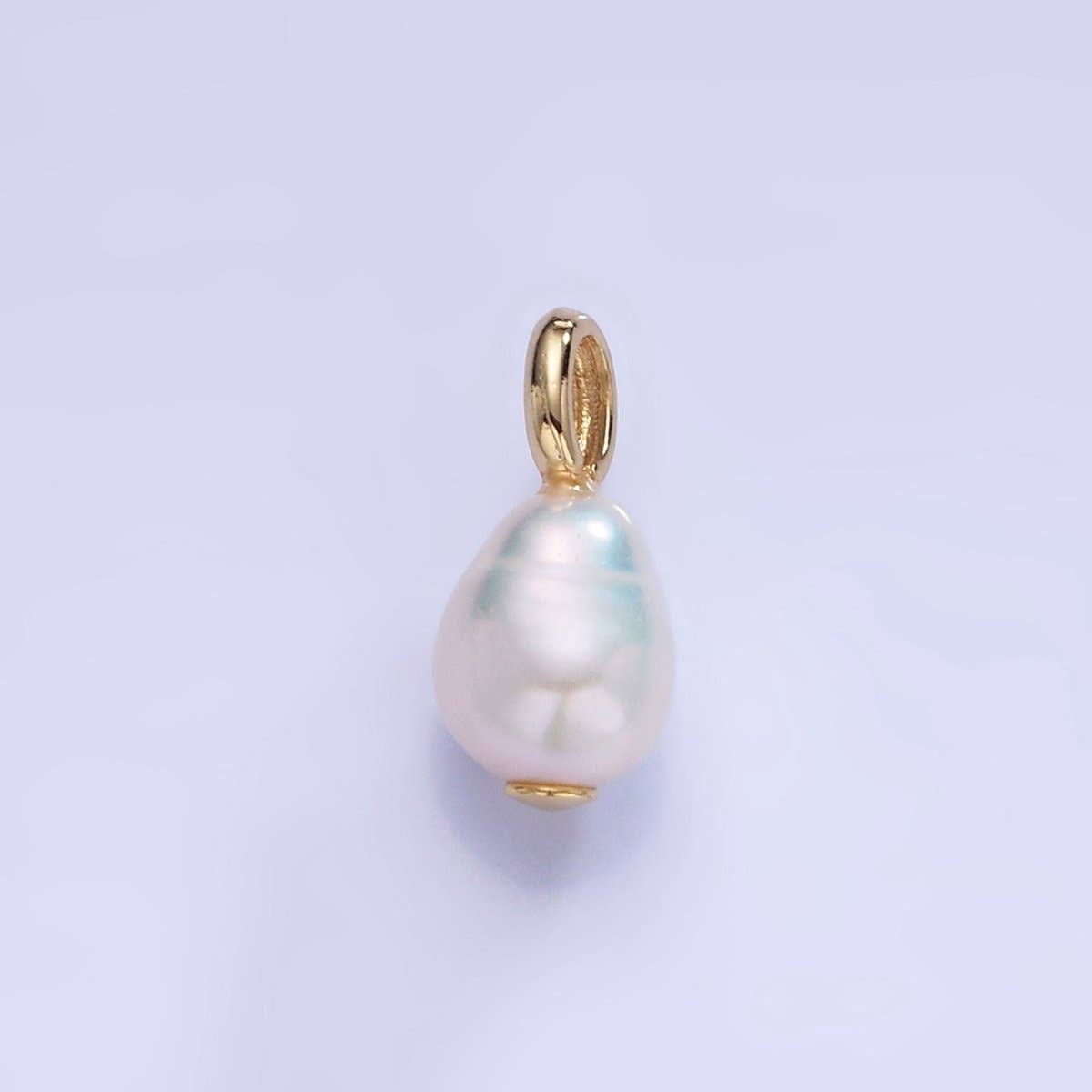 14K Gold Filled 14mm Ringed Freshwater Pearl Drop Pendant