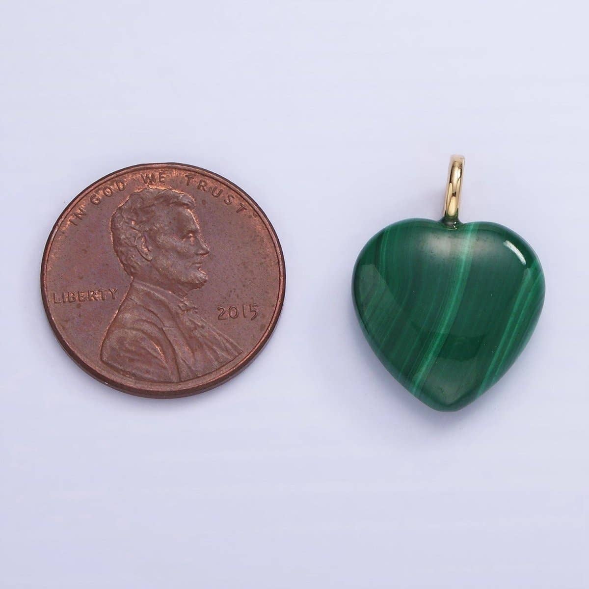 14K Gold Filled 20mm Malachite Heart Gemstone Pendant | E352