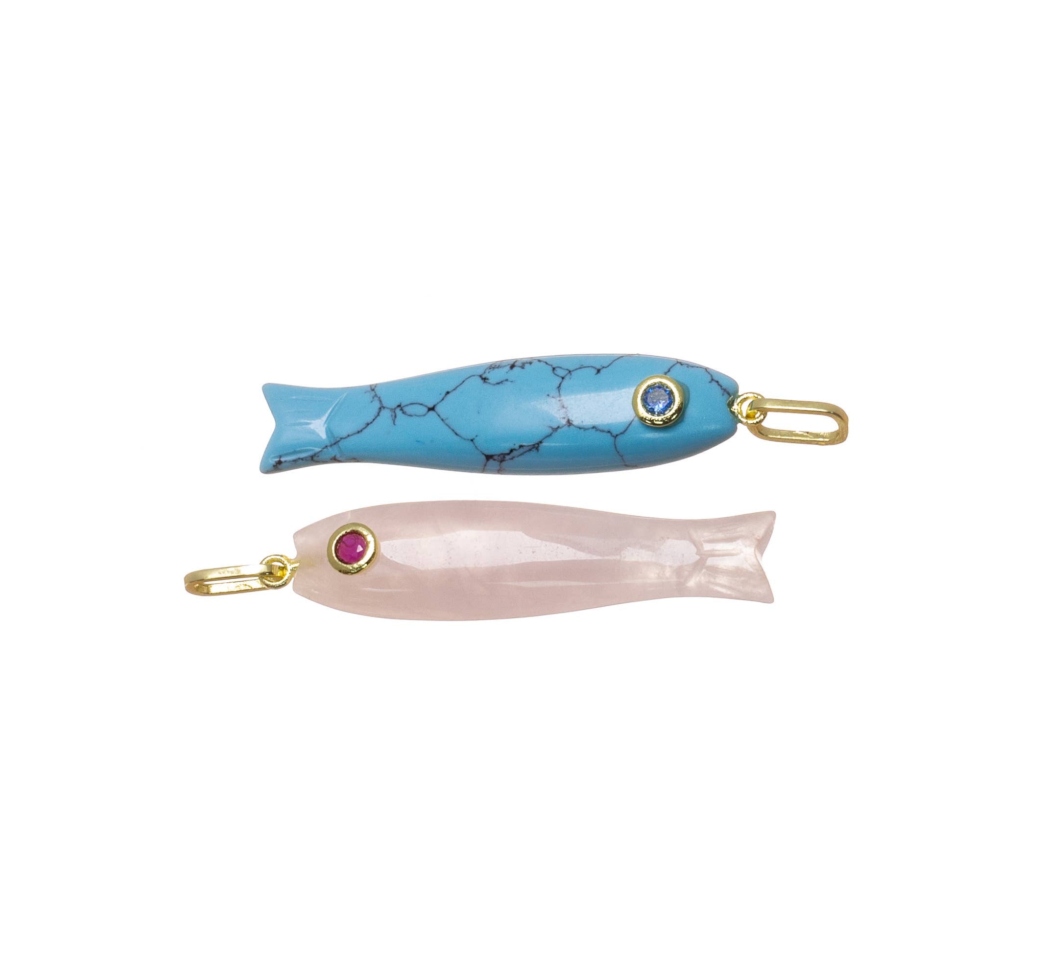 Natural Gemstone Fish Charm For Jewelry Making, GSF029