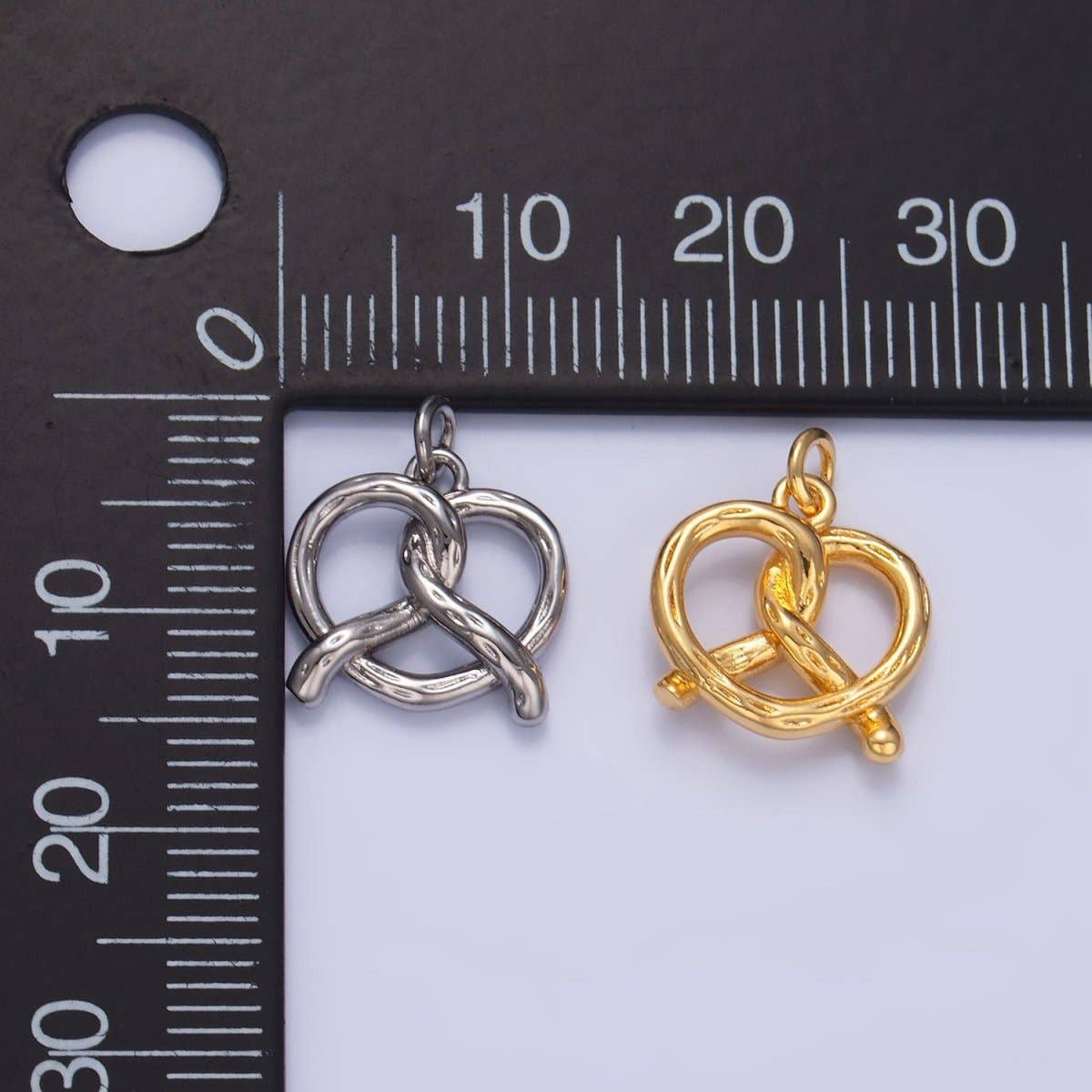 24K Gold Filled 12.5mm Mini Pretzel Pastry 3D Minimalist Charm in Gold & Silver | W105