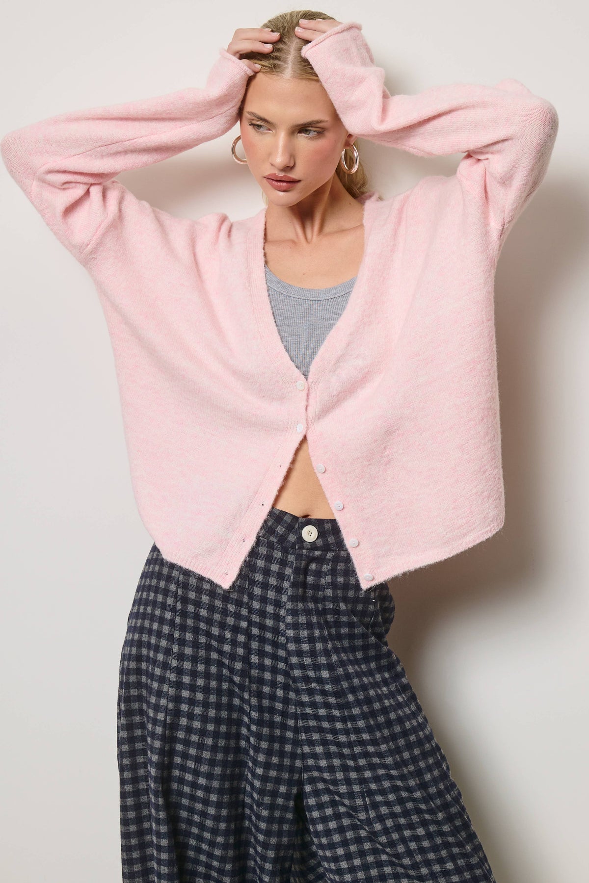 V neck Batwing Sleeve Button Up Cardigan