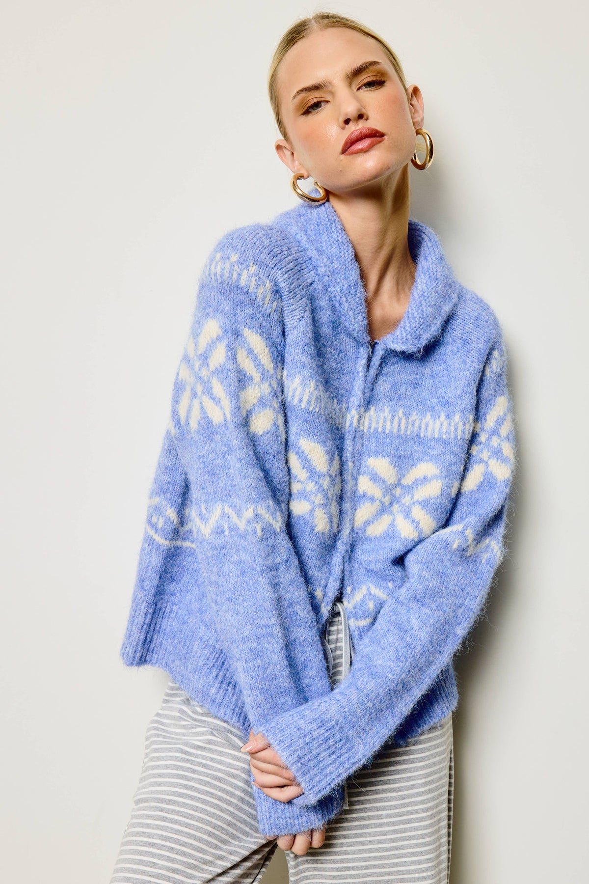 Nordic Snowflake Zip Up Knit Jacket