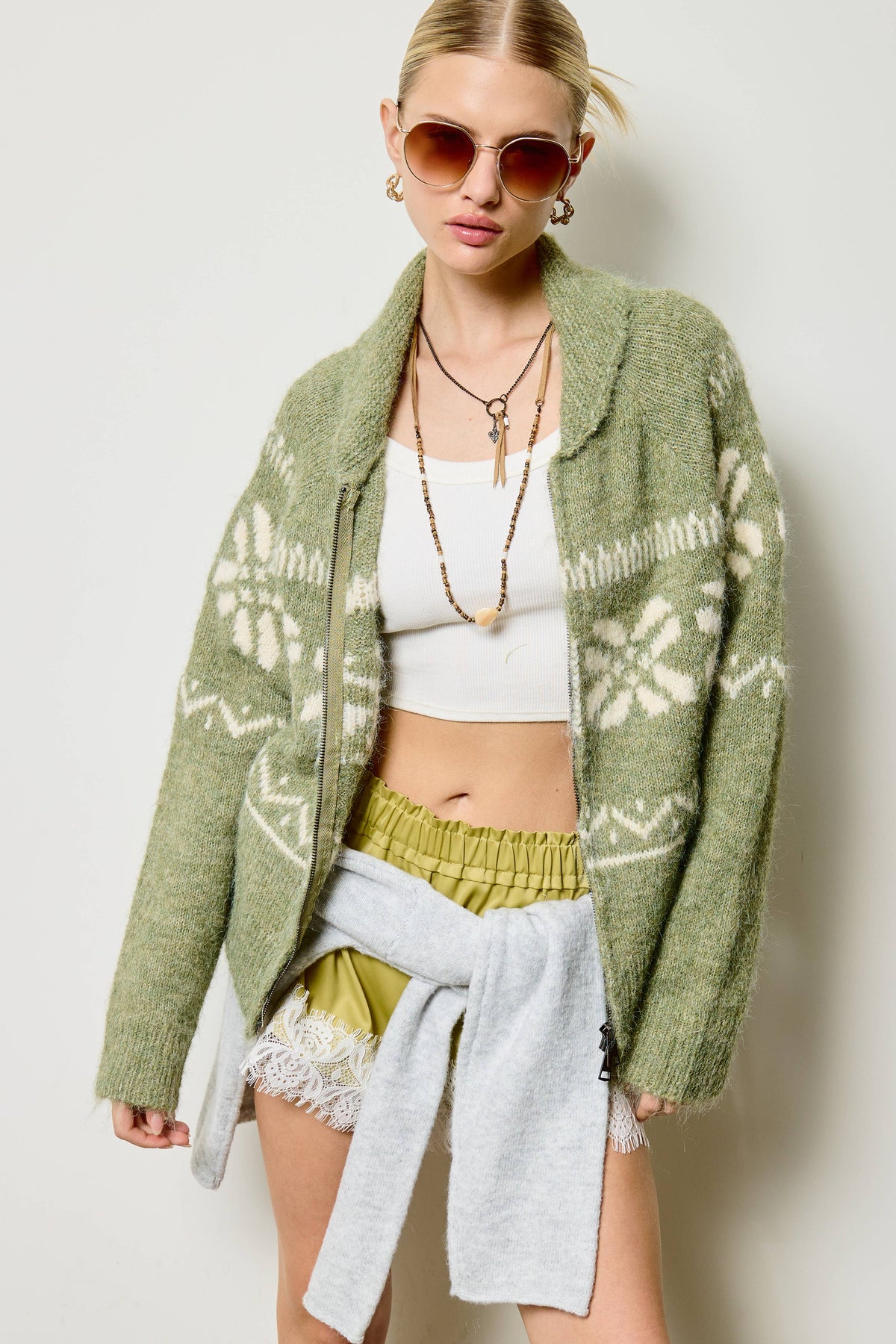 Nordic Snowflake Zip Up Knit Jacket