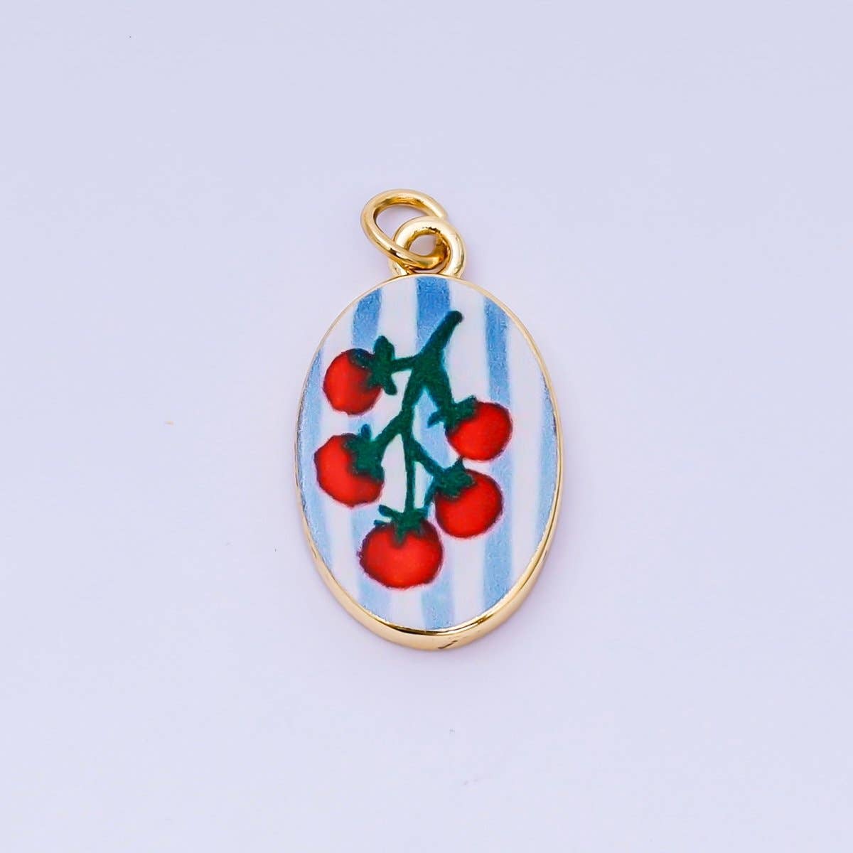 24K Gold Filled Enamel Art Oval Spring Charm in Flower, Butterfly, & Nature