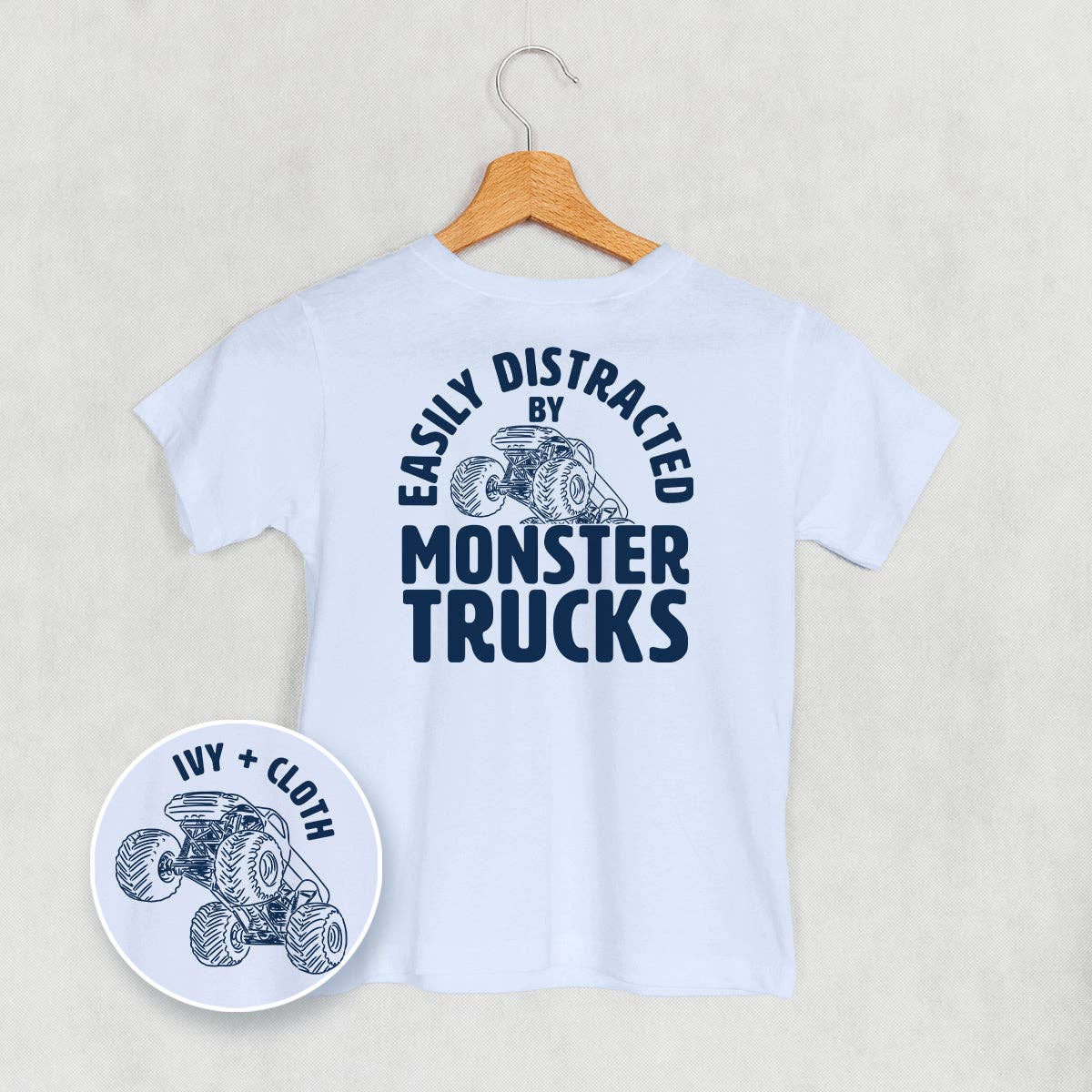 Easily Distracted By Monster Trucks (Kids Back Print)