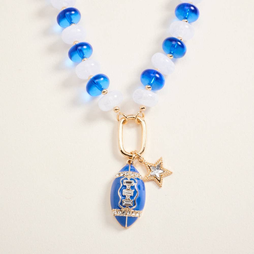 Football Star Stone Pendant Bead Necklace