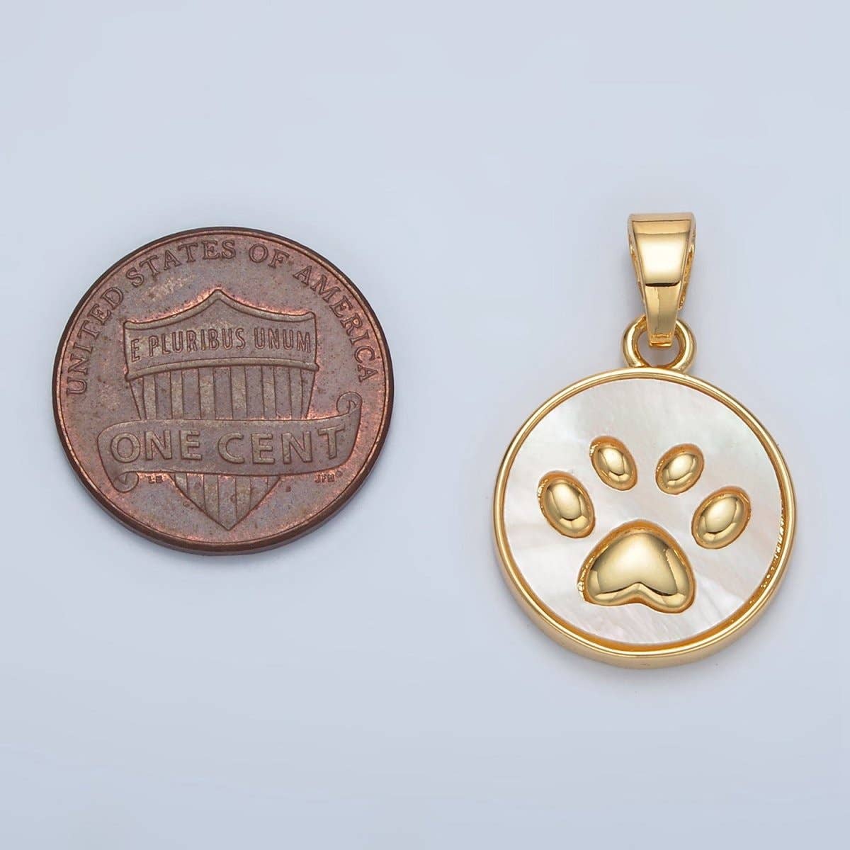 24K Gold Filled Pawprint Pet Shell Pearl Round Pendant
