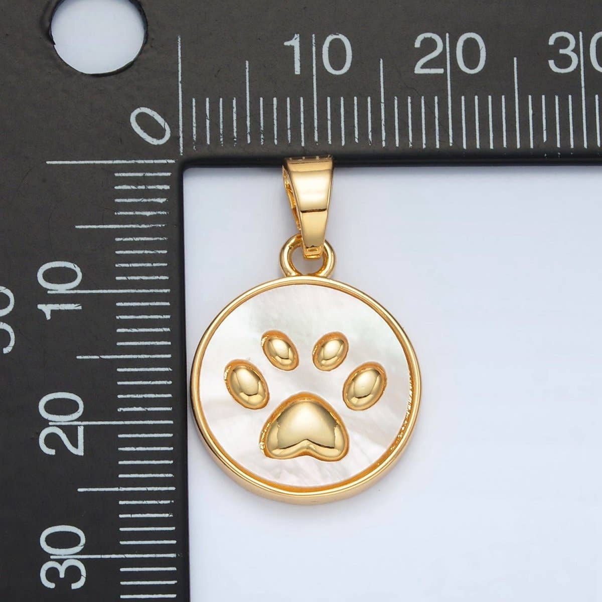 24K Gold Filled Pawprint Pet Shell Pearl Round Pendant