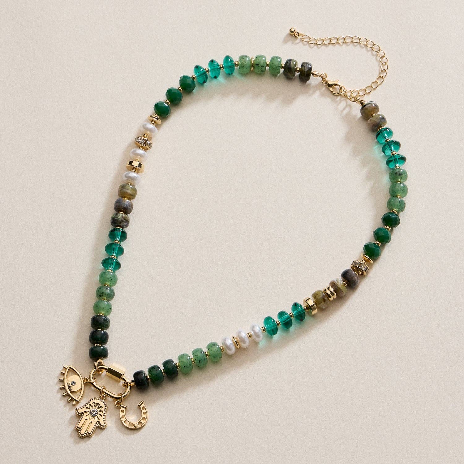Textured Glass Bead Necklace with Charm Trio