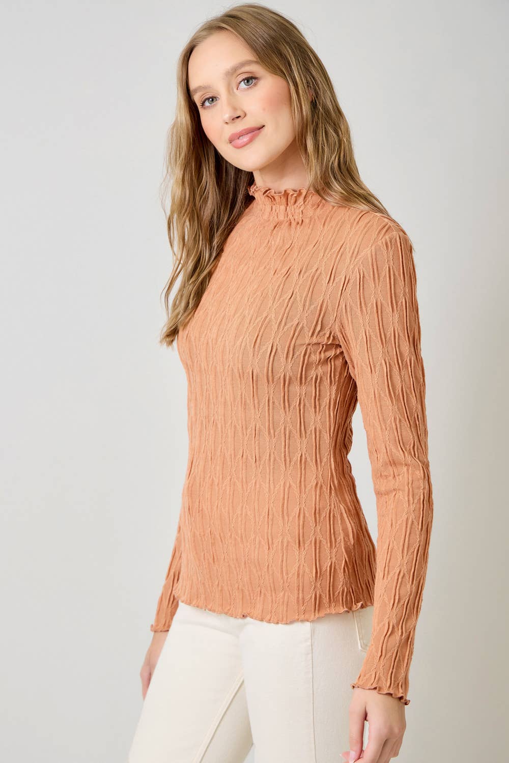 61147 Lettuce Edge Textured Knit Top