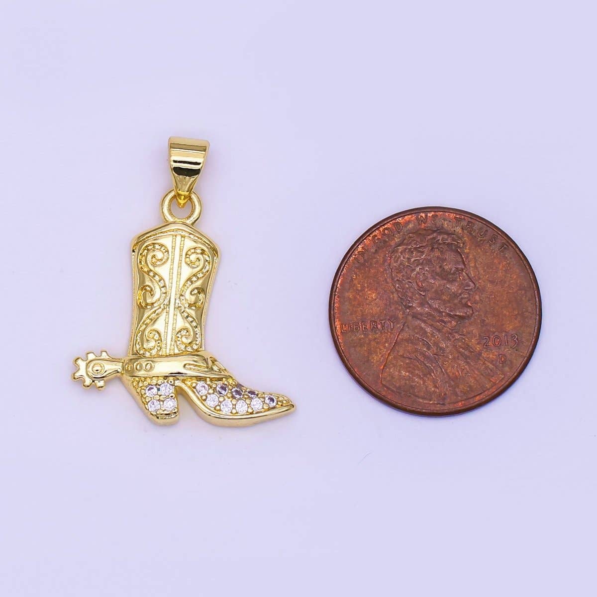 24K Gold Filled Micro Paved CZ Cowboy Boots Pendant