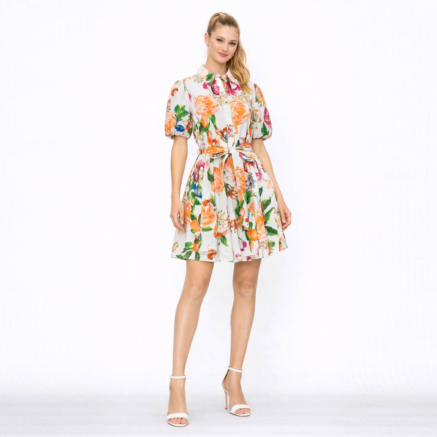Tangerine Bloom Shirt Mini Dress