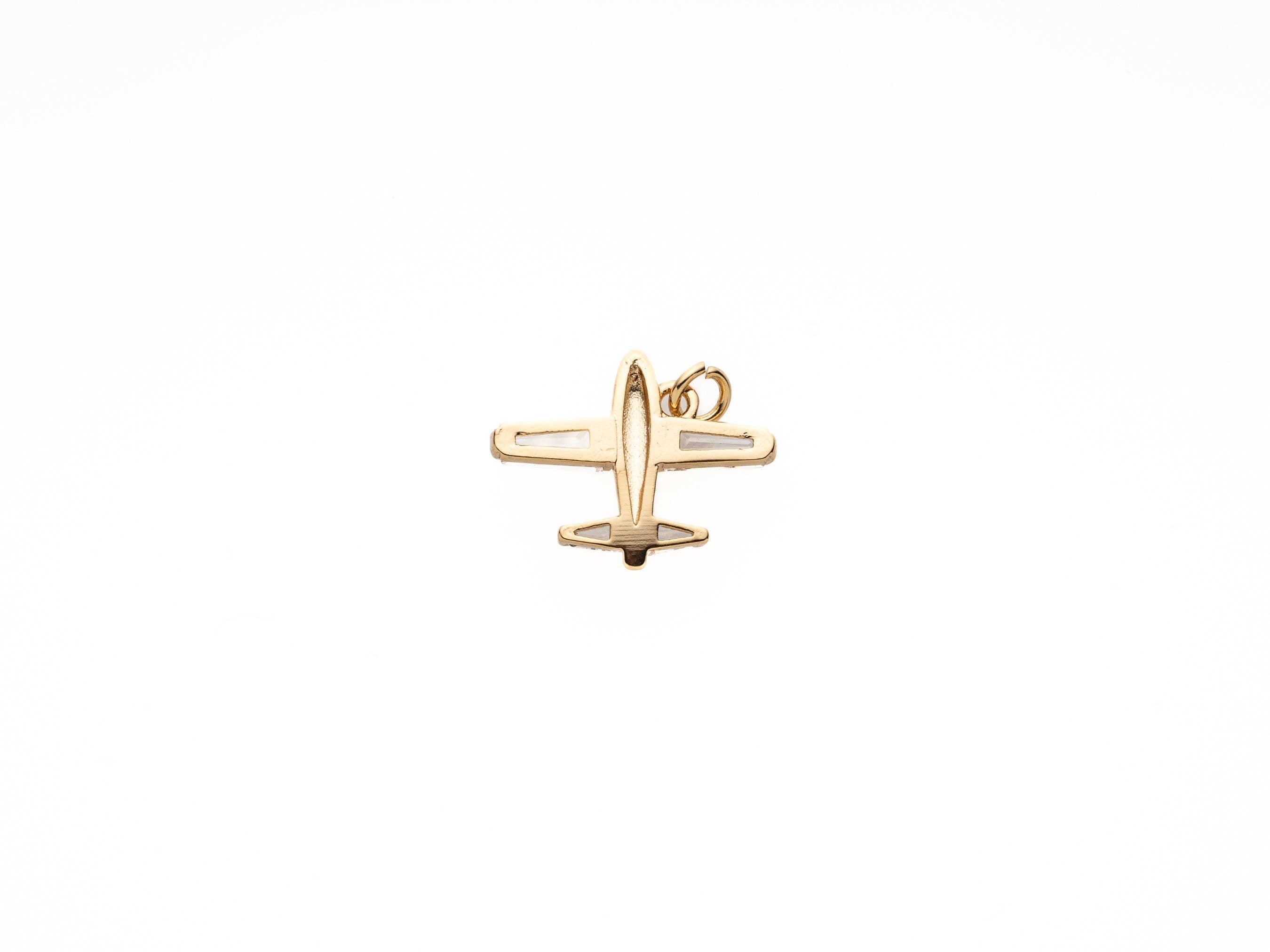 Gold CZ Airplane Dainty Charm
