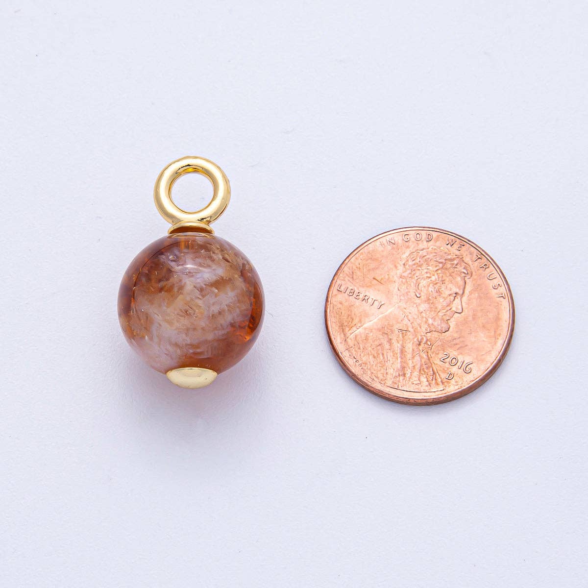 18K Gold Filled 24.5mm Citrine Round Gemstone Drop Charm | AK049
