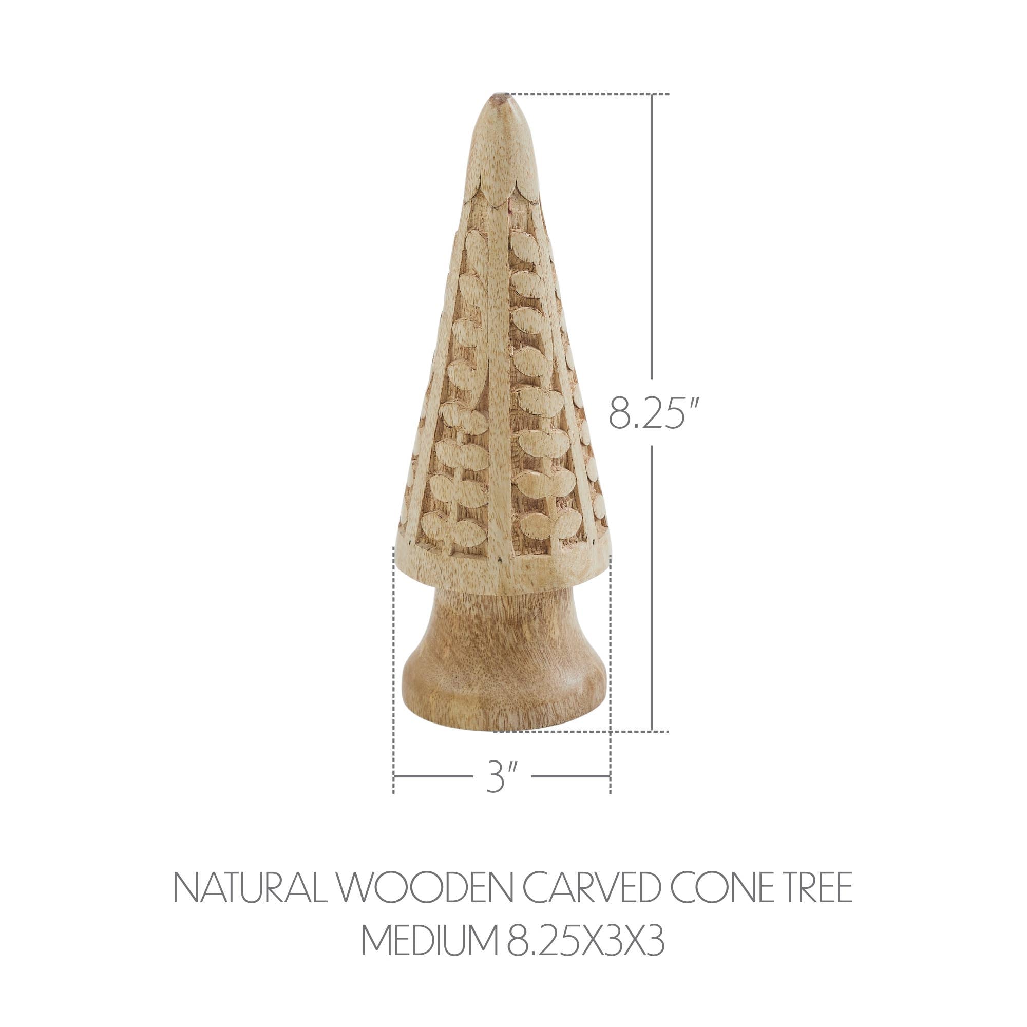 Natural Wooden Carved Cone Tree Medium 8.25x3x3