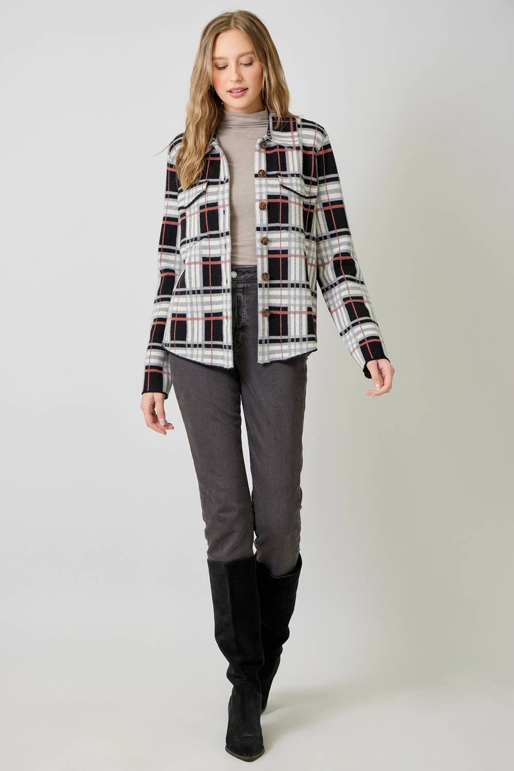 60843 Check Patterned Sweater Jacket