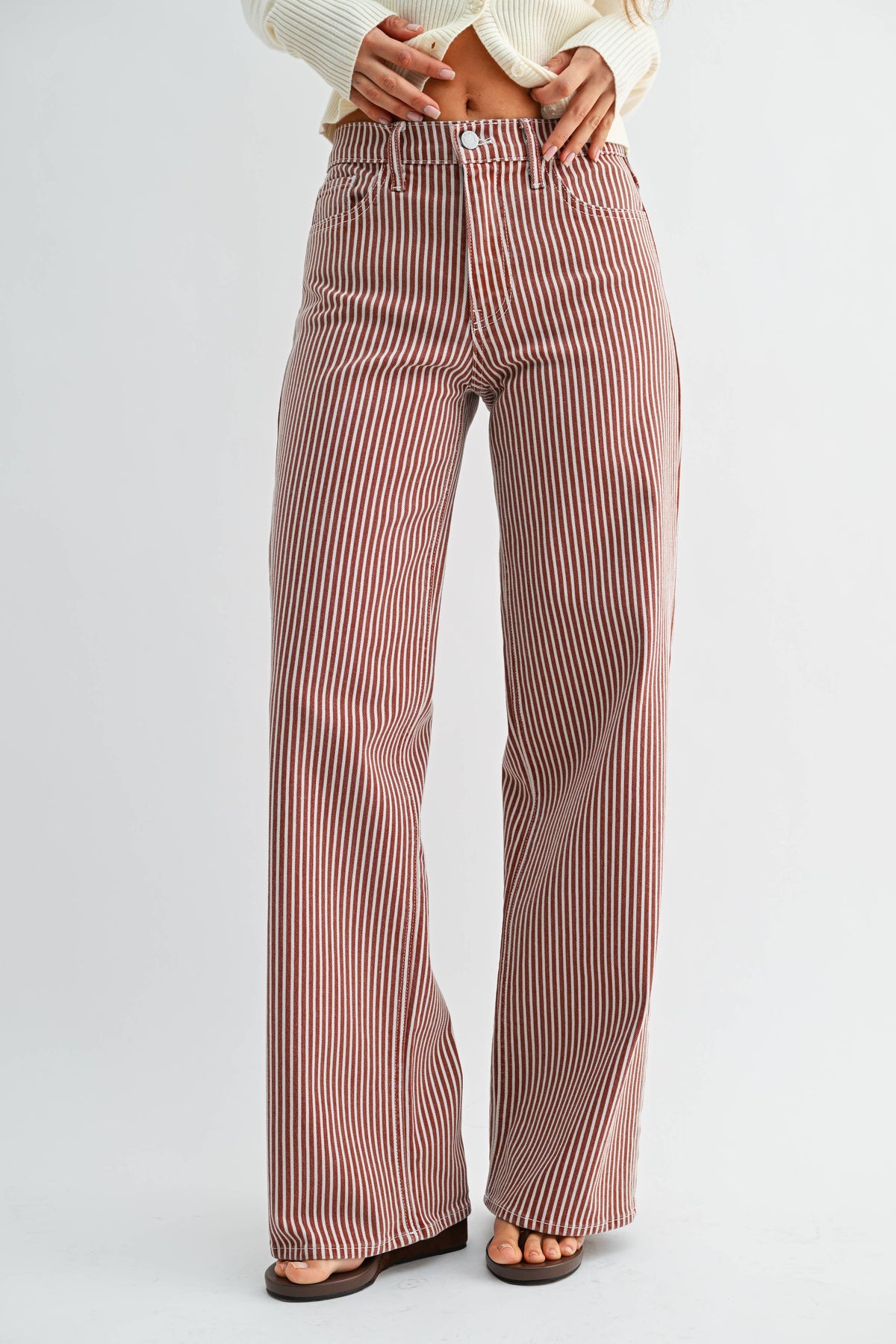 Classic Relaxed Wide Leg - SPICE BROWN STRIPE