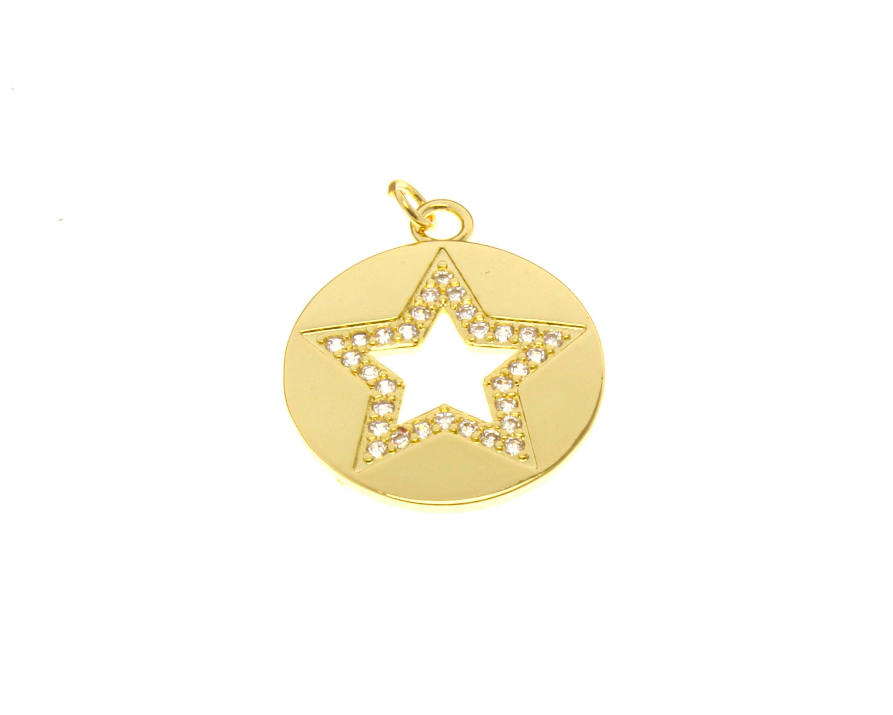 18k Gold Star Medallion Cut Out Charm