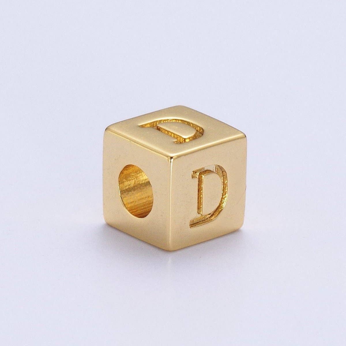 Gold Initial Letter Alphabet 6.2mm Block Beads Charm Connector For Jewelry Making Component Supply A-A1145-A-A1157