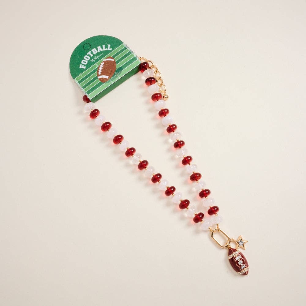 Football Star Stone Pendant Bead Necklace