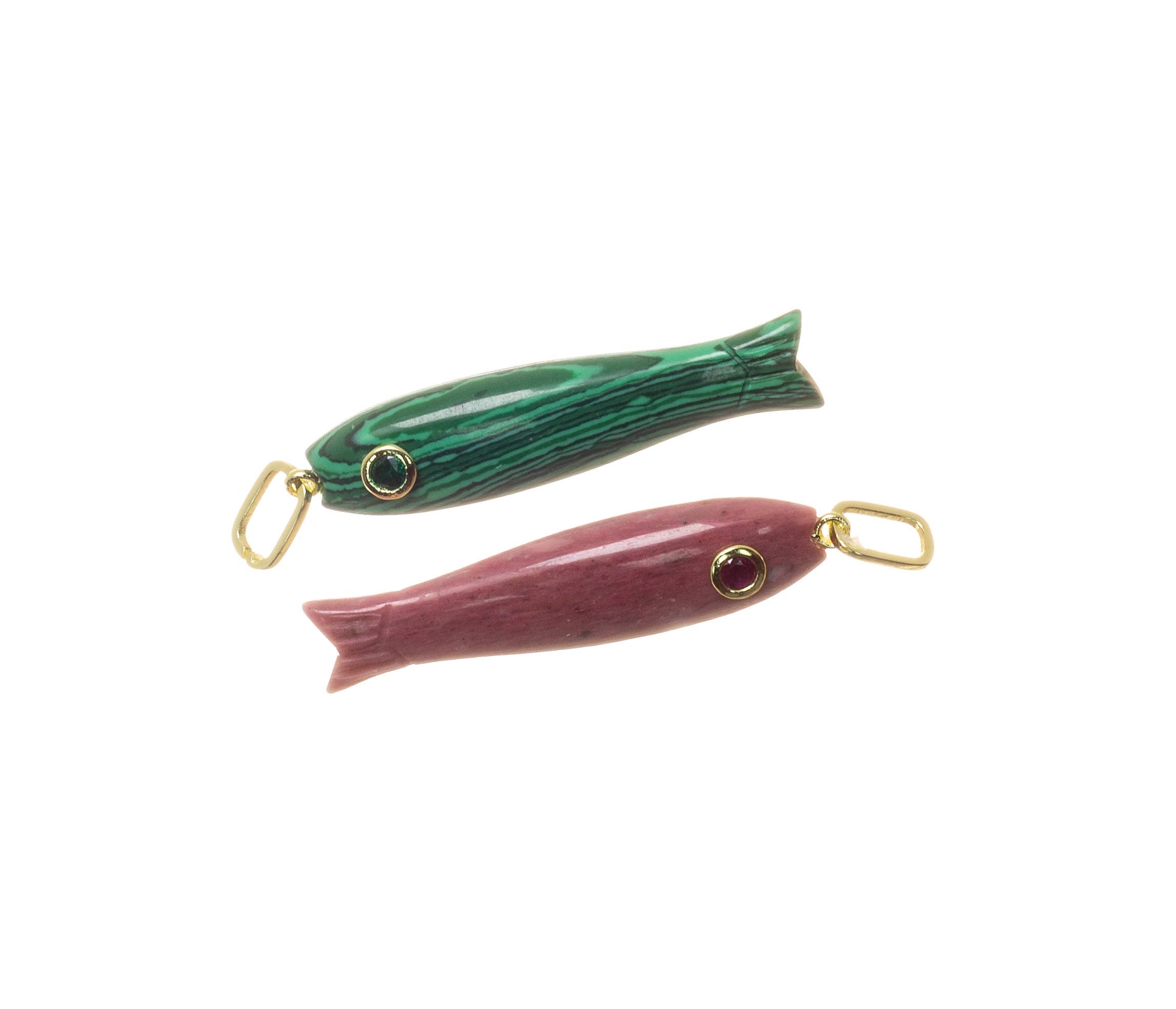 Natural Gemstone Fish Charm For Jewelry Making, GSF029