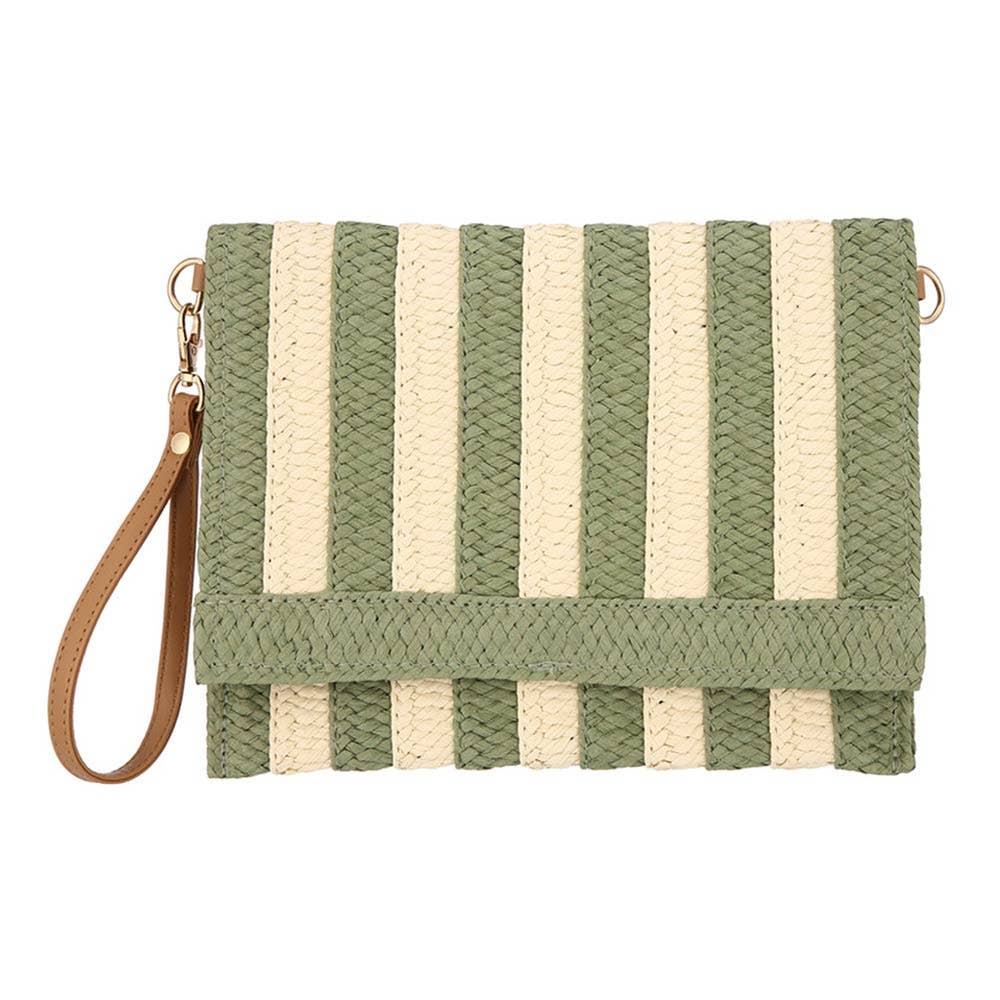 Striped Woven Foldover Wristlet Clutch Crossbody Bag