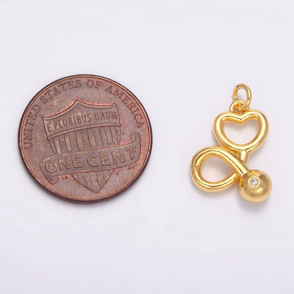24K Gold Filled CZ Medical Stethoscope Heart Multidimensional Charm