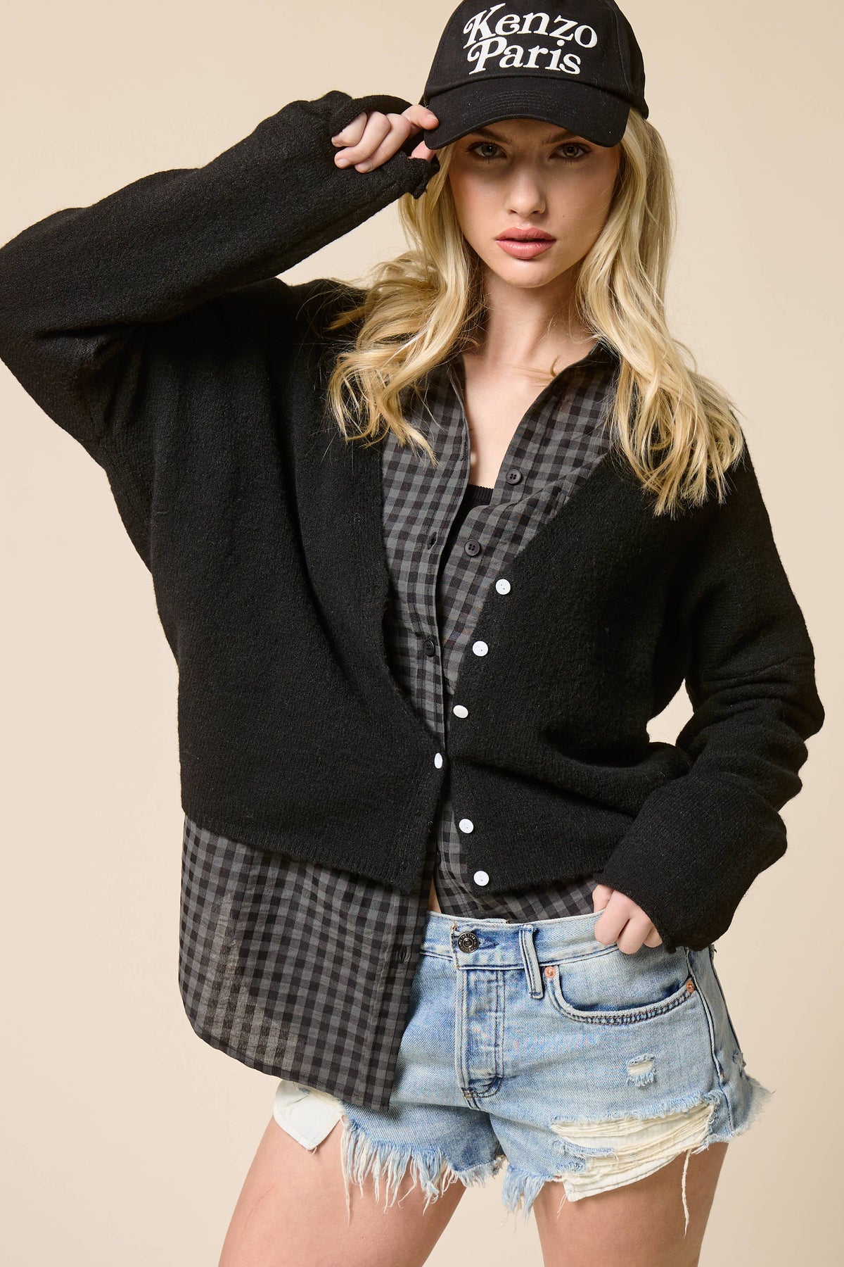 V neck Batwing Sleeve Button Up Cardigan