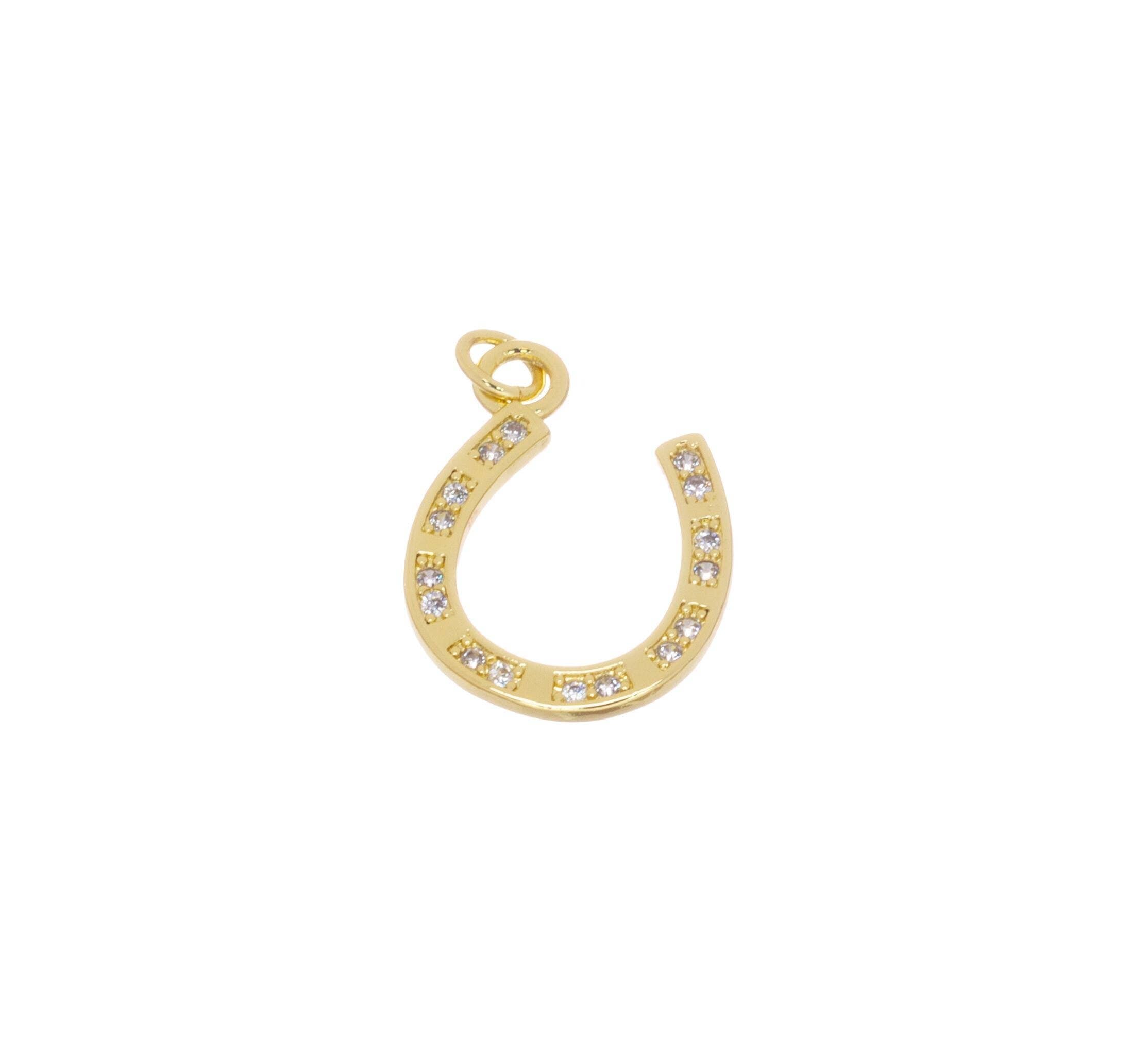 Gold CZ Pave Horseshoe Charm