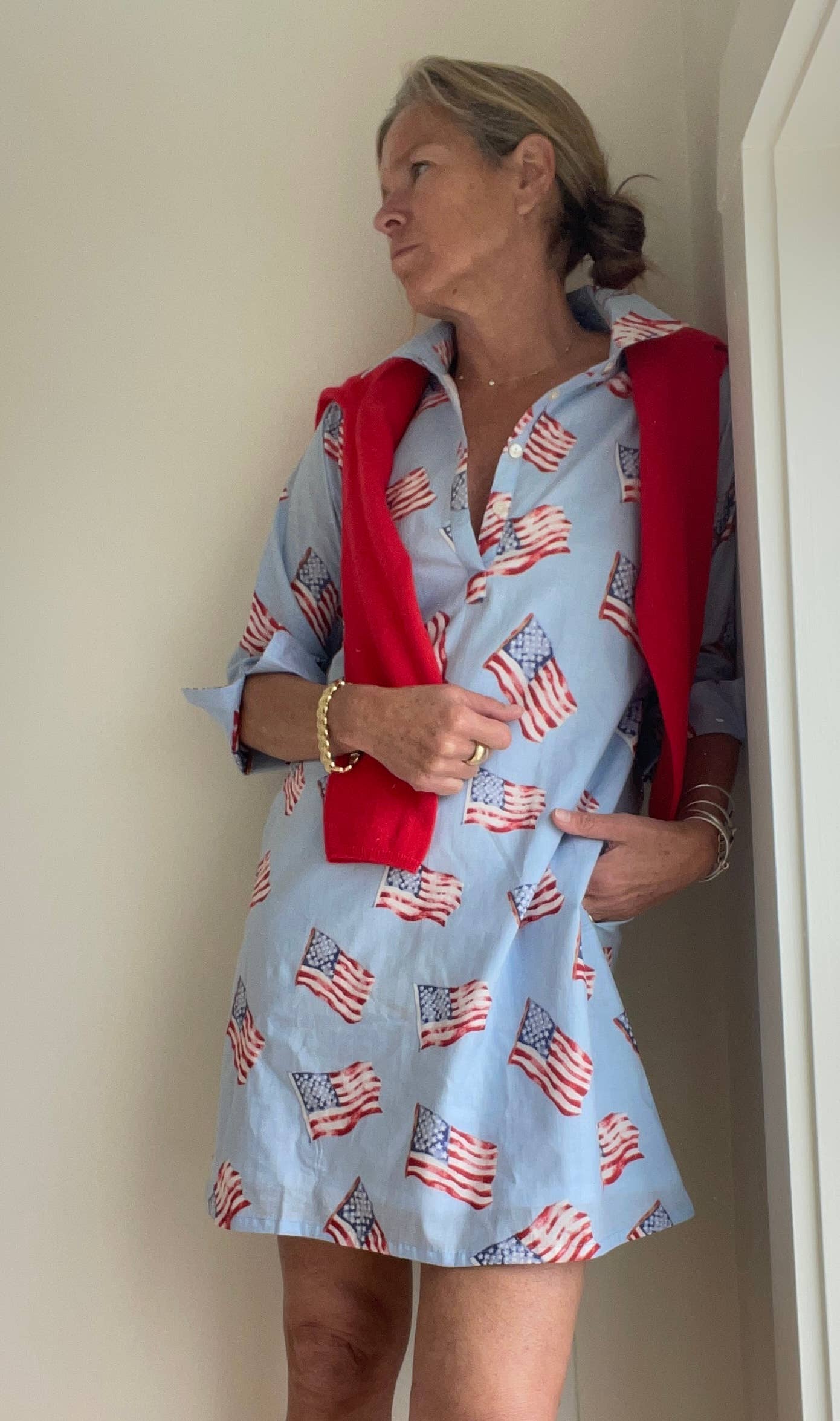 Sconset 3/4 Sleeve Flag dress in blue