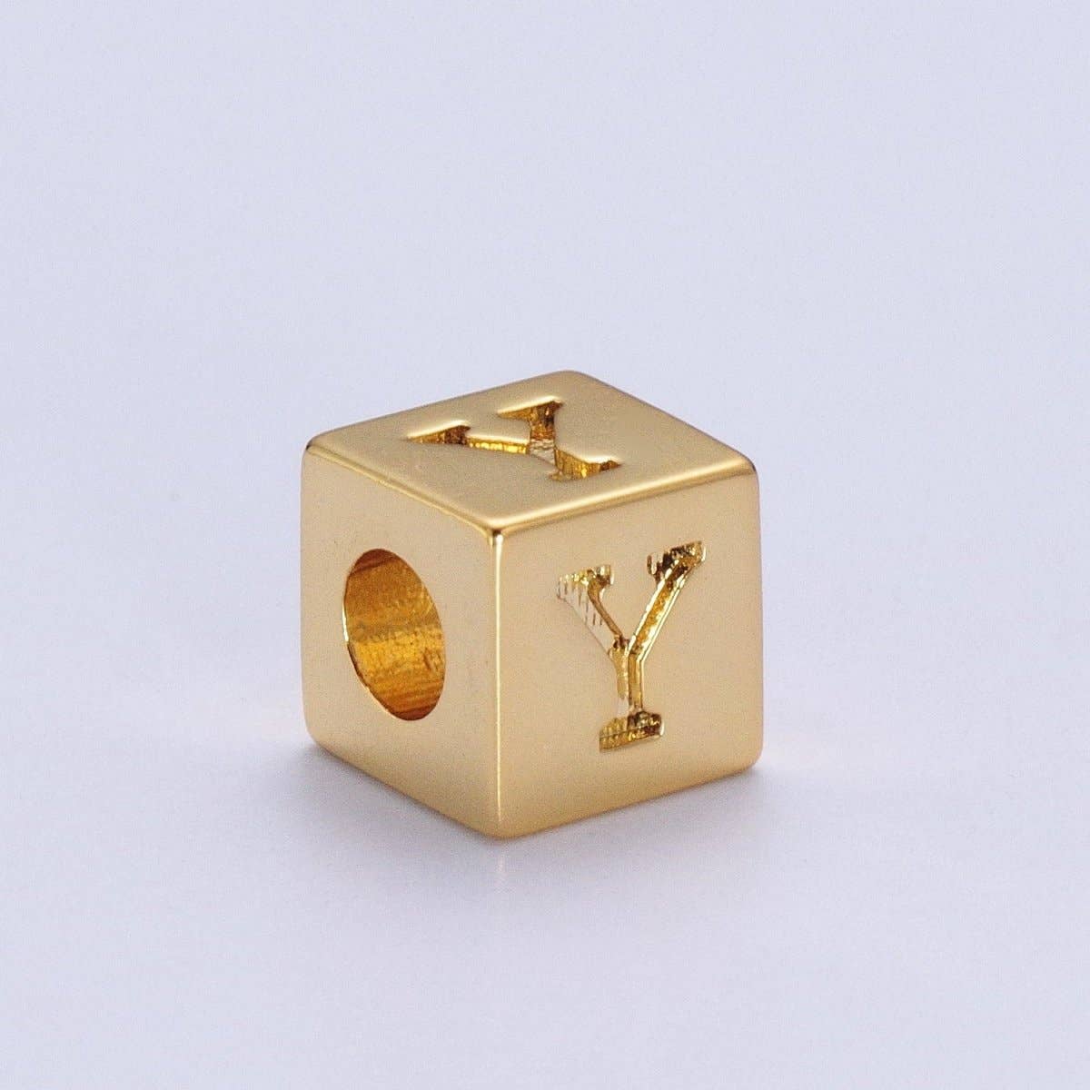 Gold Initial Letter Alphabet 6.2mm Block Beads Charm Connector For Jewelry Making Component Supply A-A1145-A-A1157
