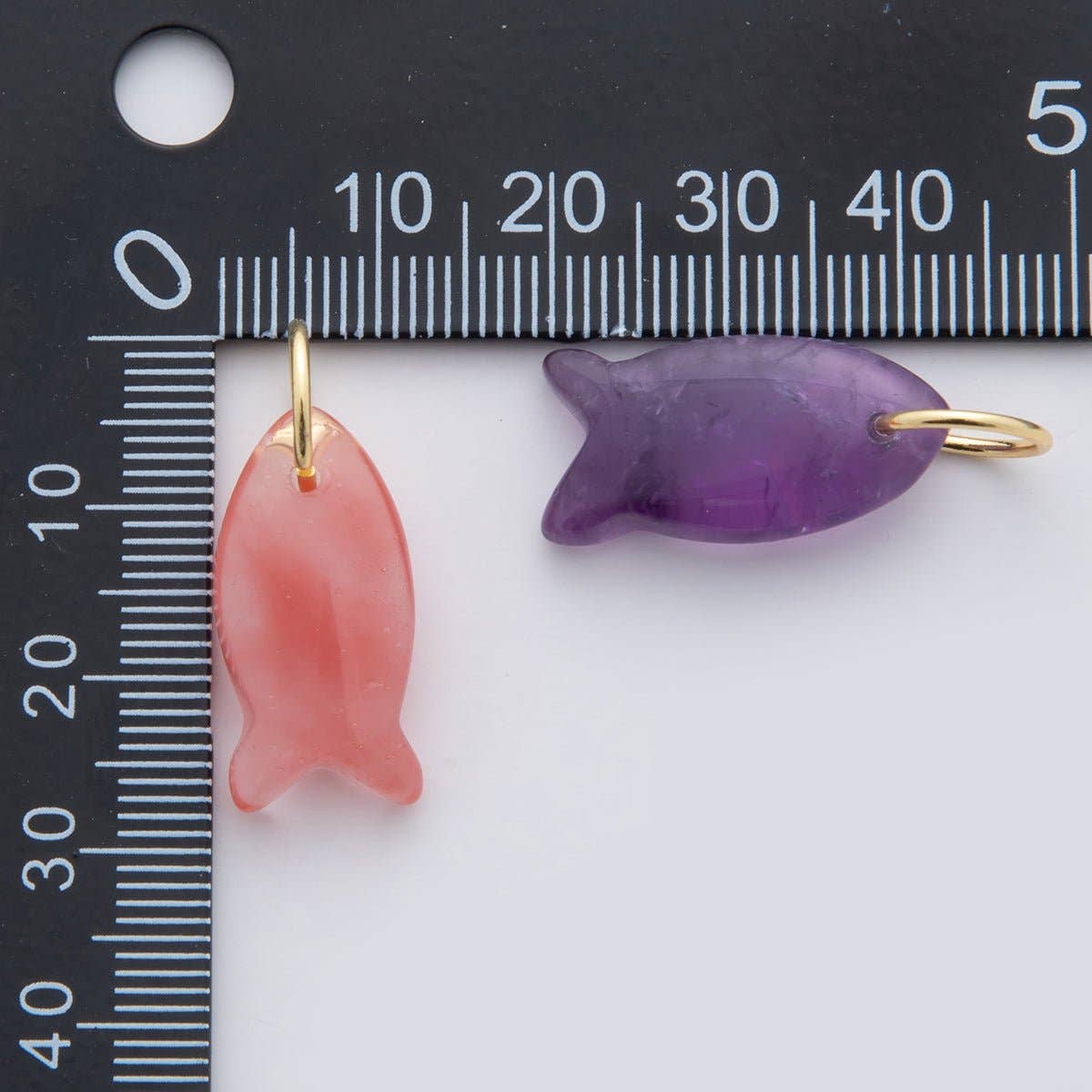 18K Gold Filled 23.7mm Natural Gemstone Fish Charm | C317 - C435