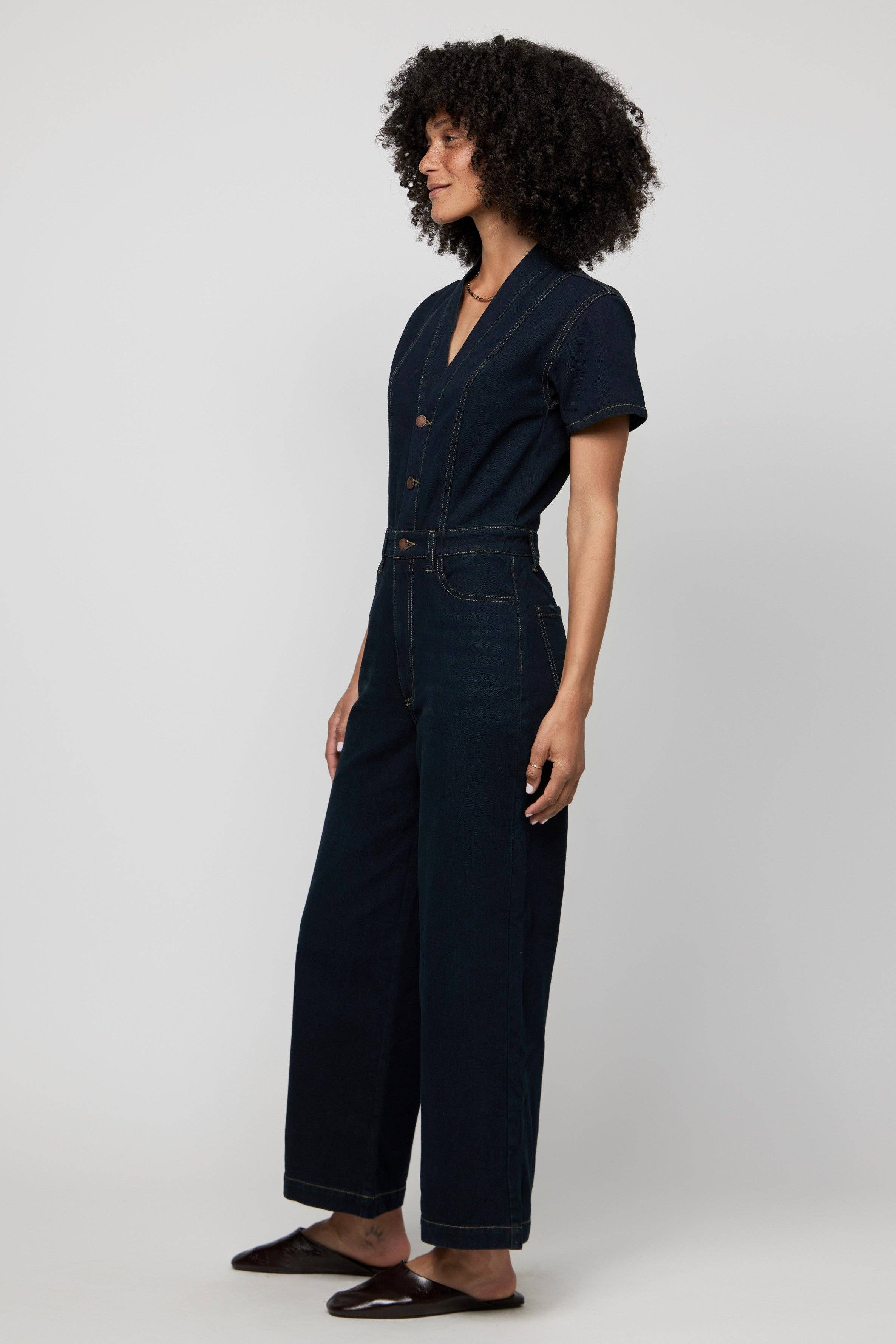 Ashby Short Sleeve Denim Coverall Jumpsuit