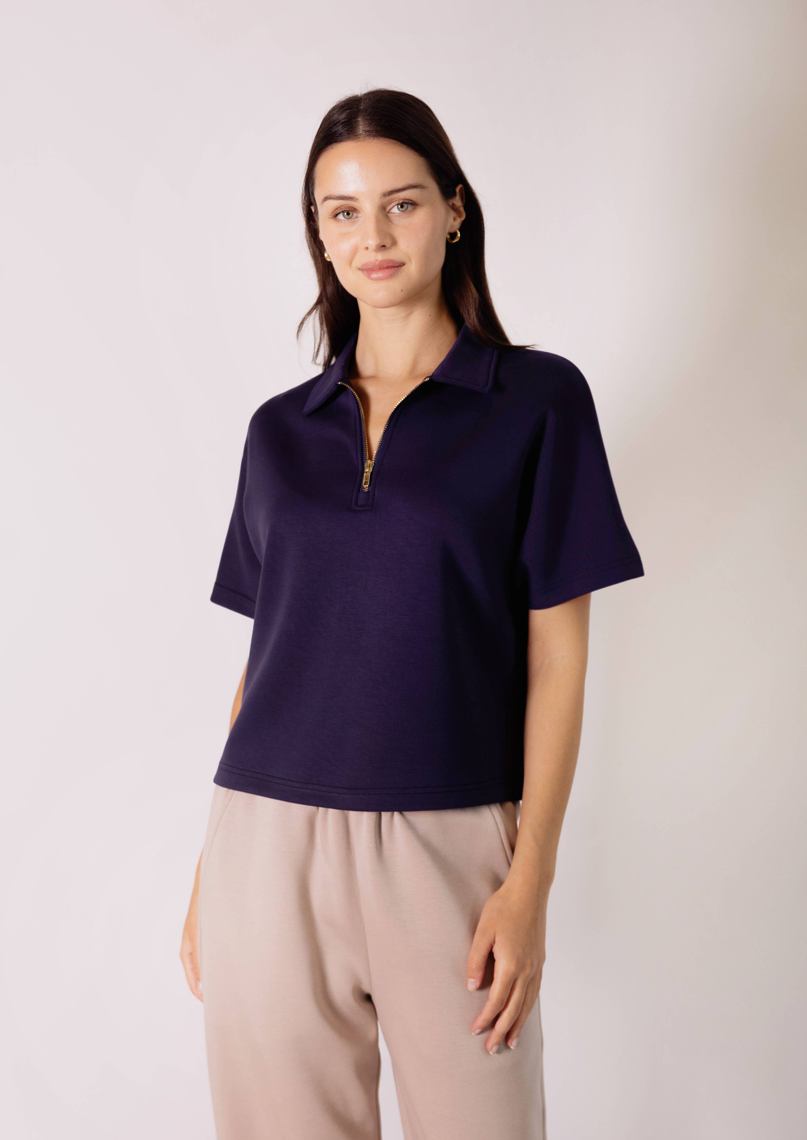 Butter Modal Short Sleeve Quarter Zip Top