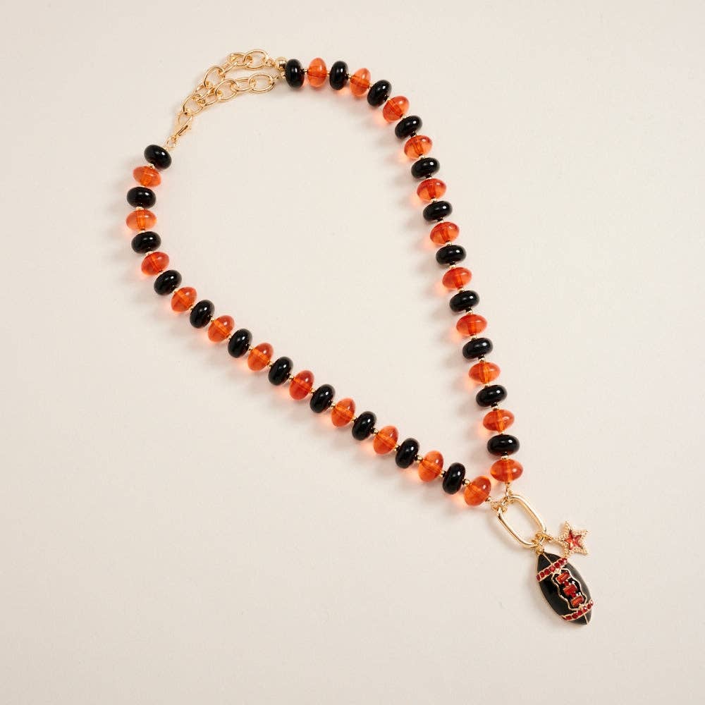 Football Star Stone Pendant Bead Necklace
